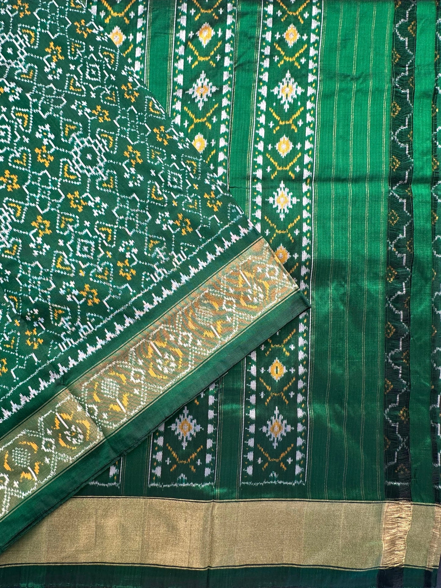 Bottle Green Patola Gharchola Handloom Silk Saree