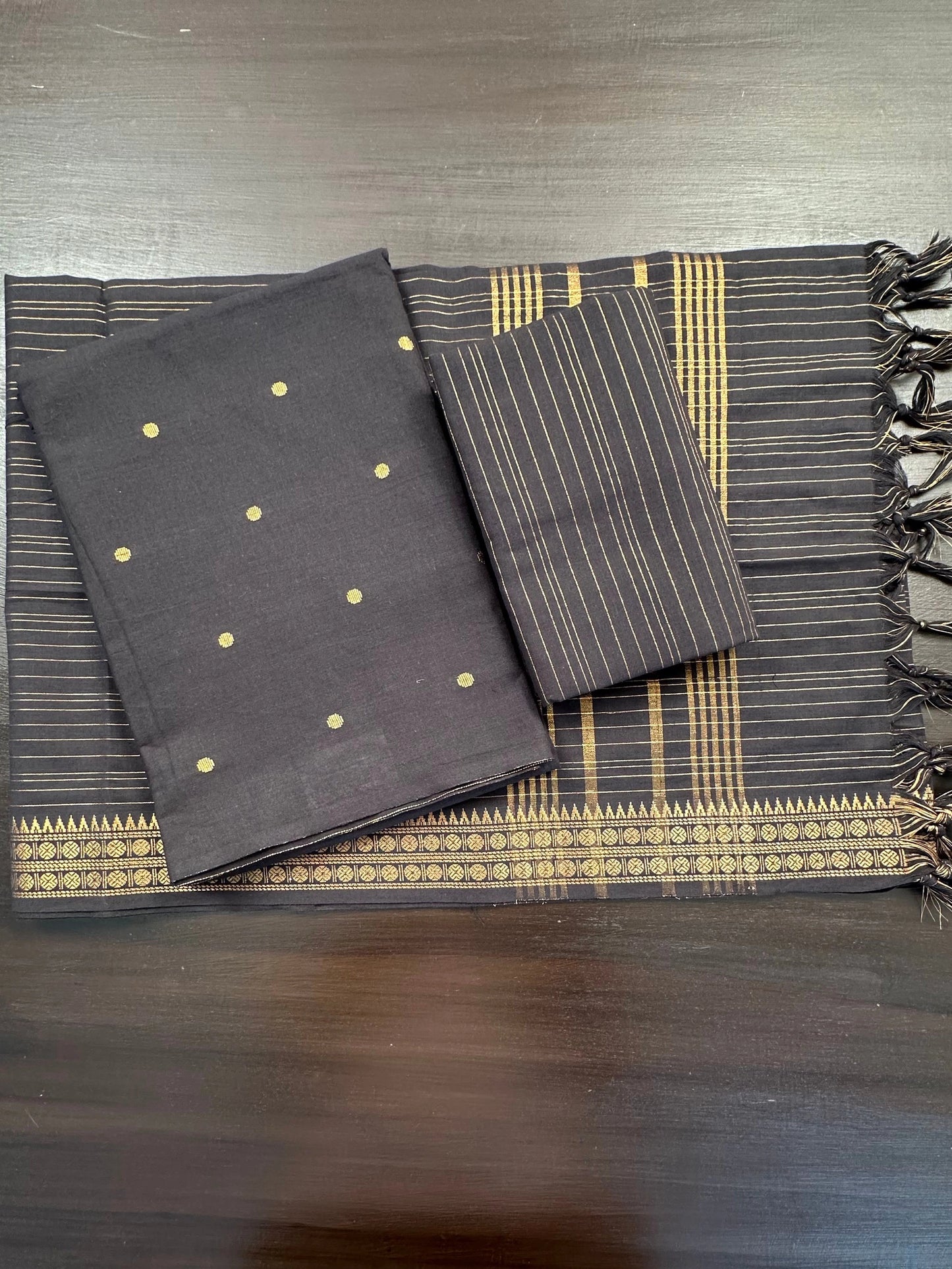 Black South Cotton Unstitched 3-Piece Suit