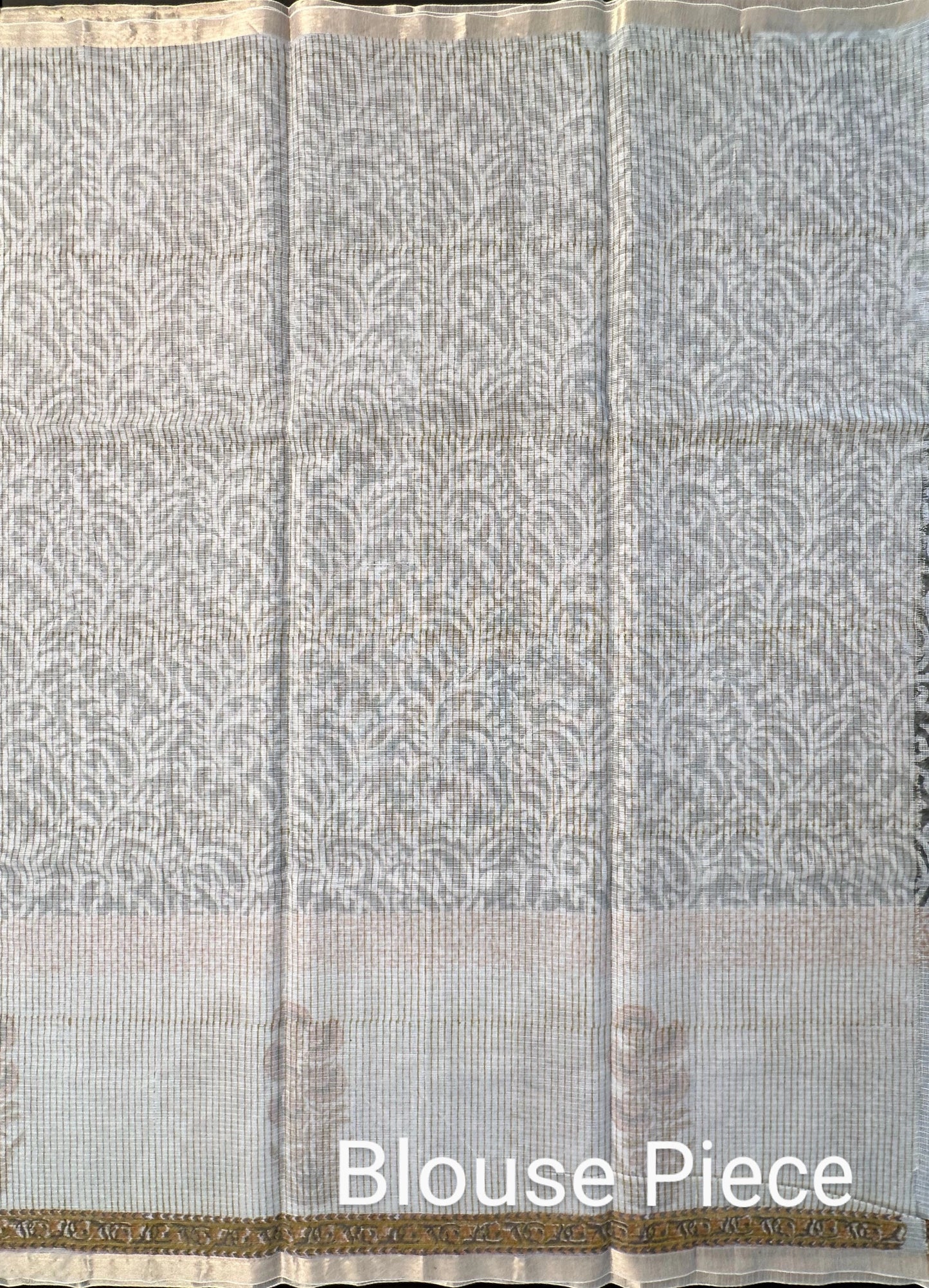 Off White-Dark Grey Block Printed Kota Doria Cotton Saree