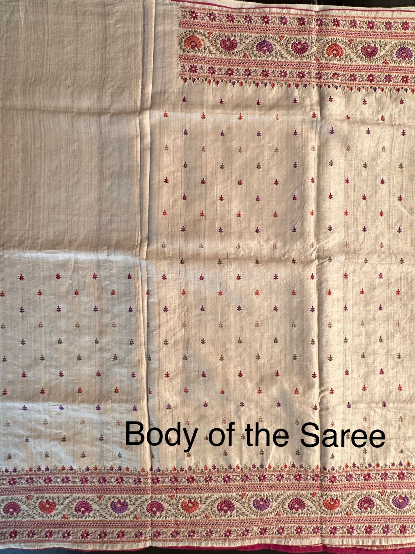 Beige Pure Tussar Silk Saree With Embroidery