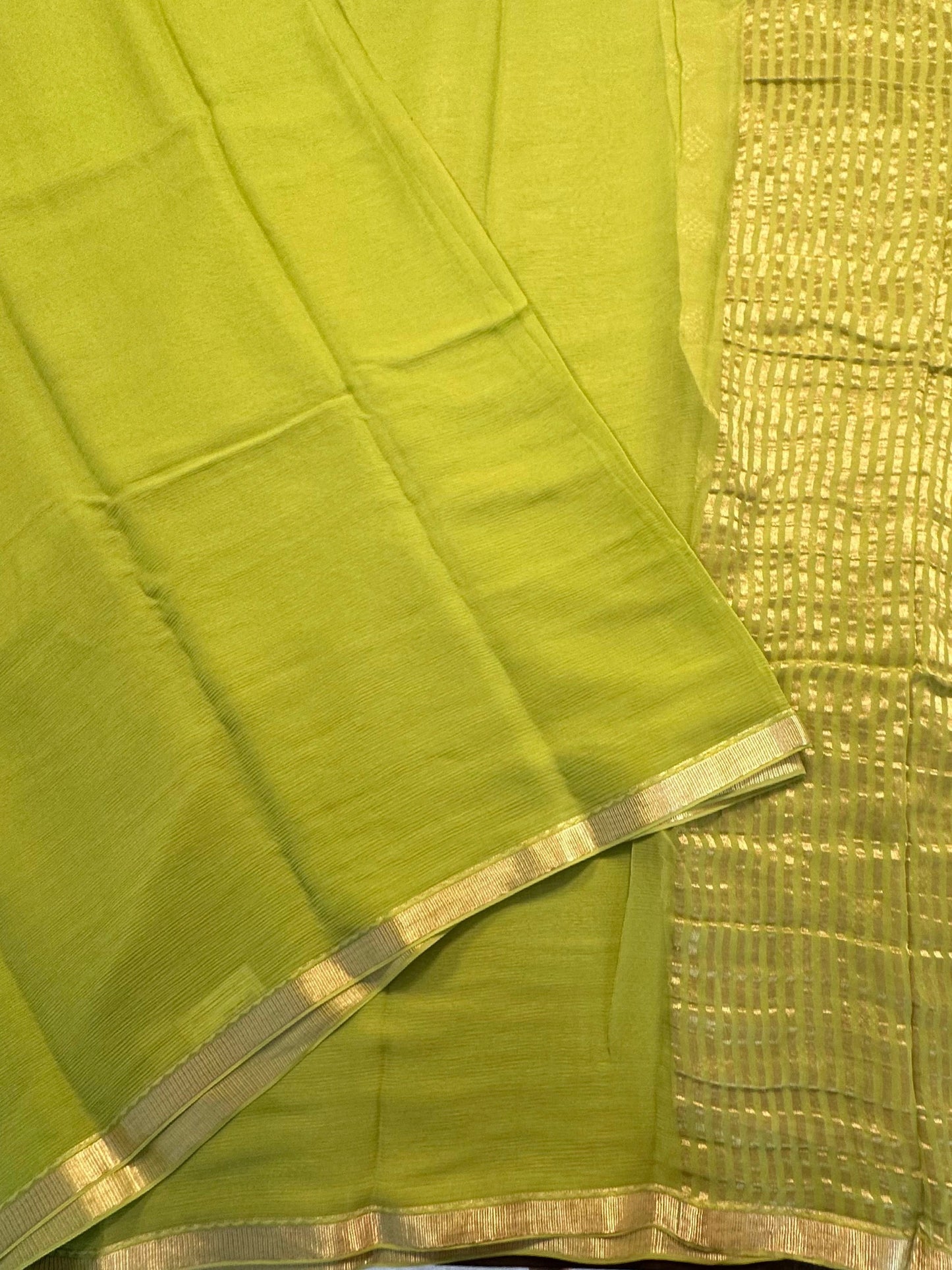 Parrot Green Pure Chiffon Saree