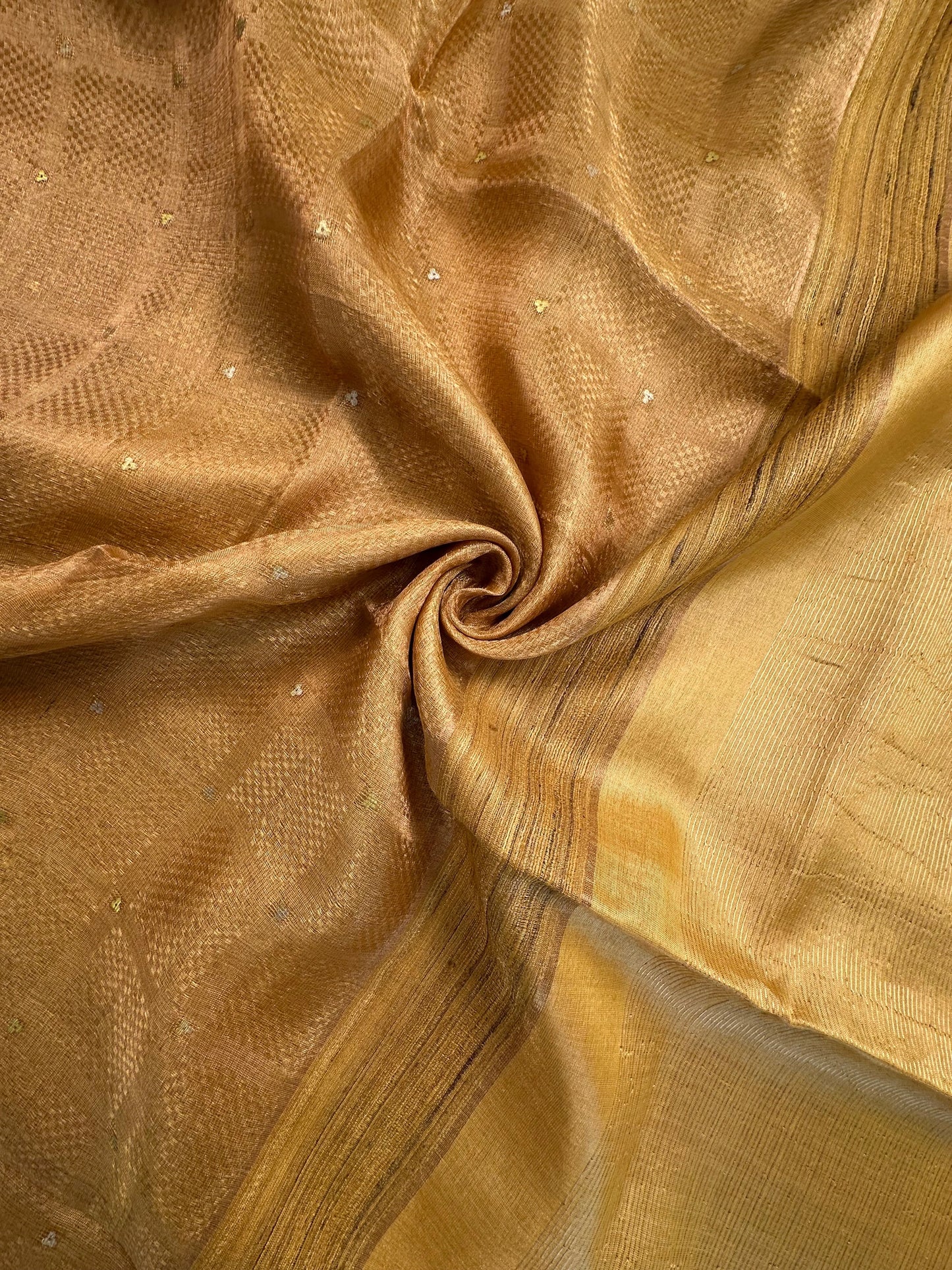 Mustard Emboss Pure Tissue Silk Saree