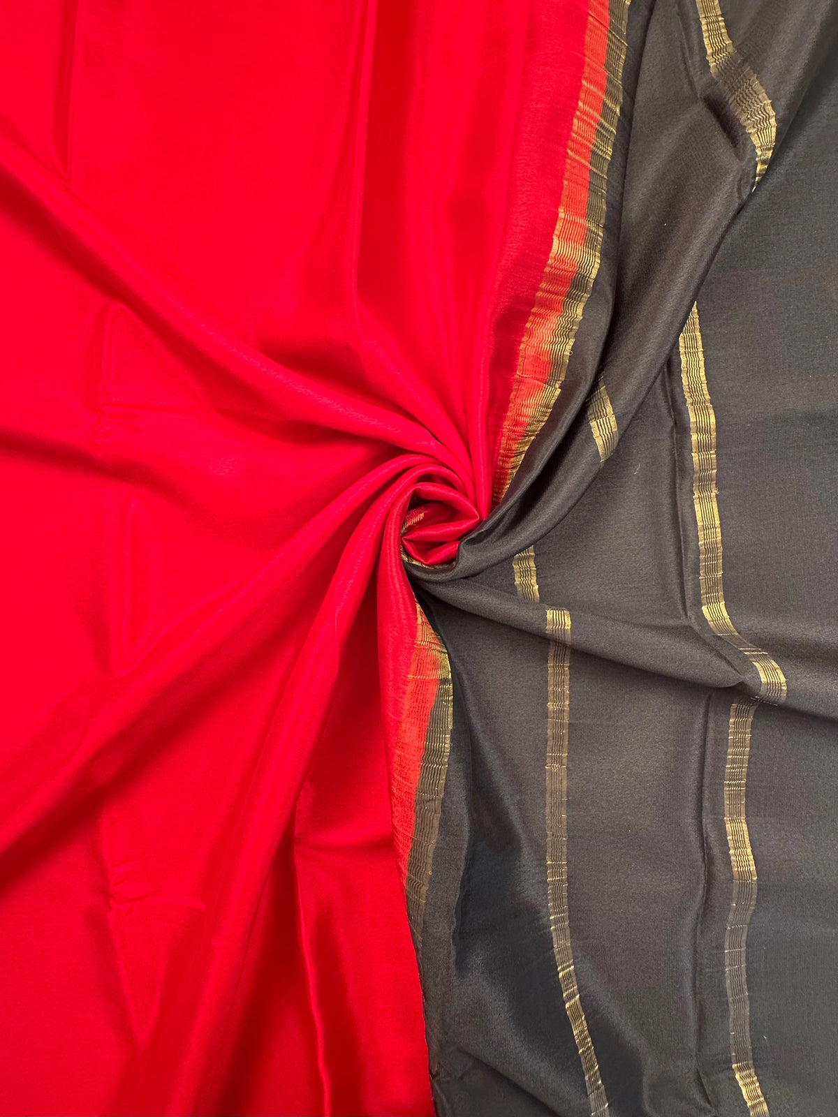 Red-Black Mysore Crepe Saree