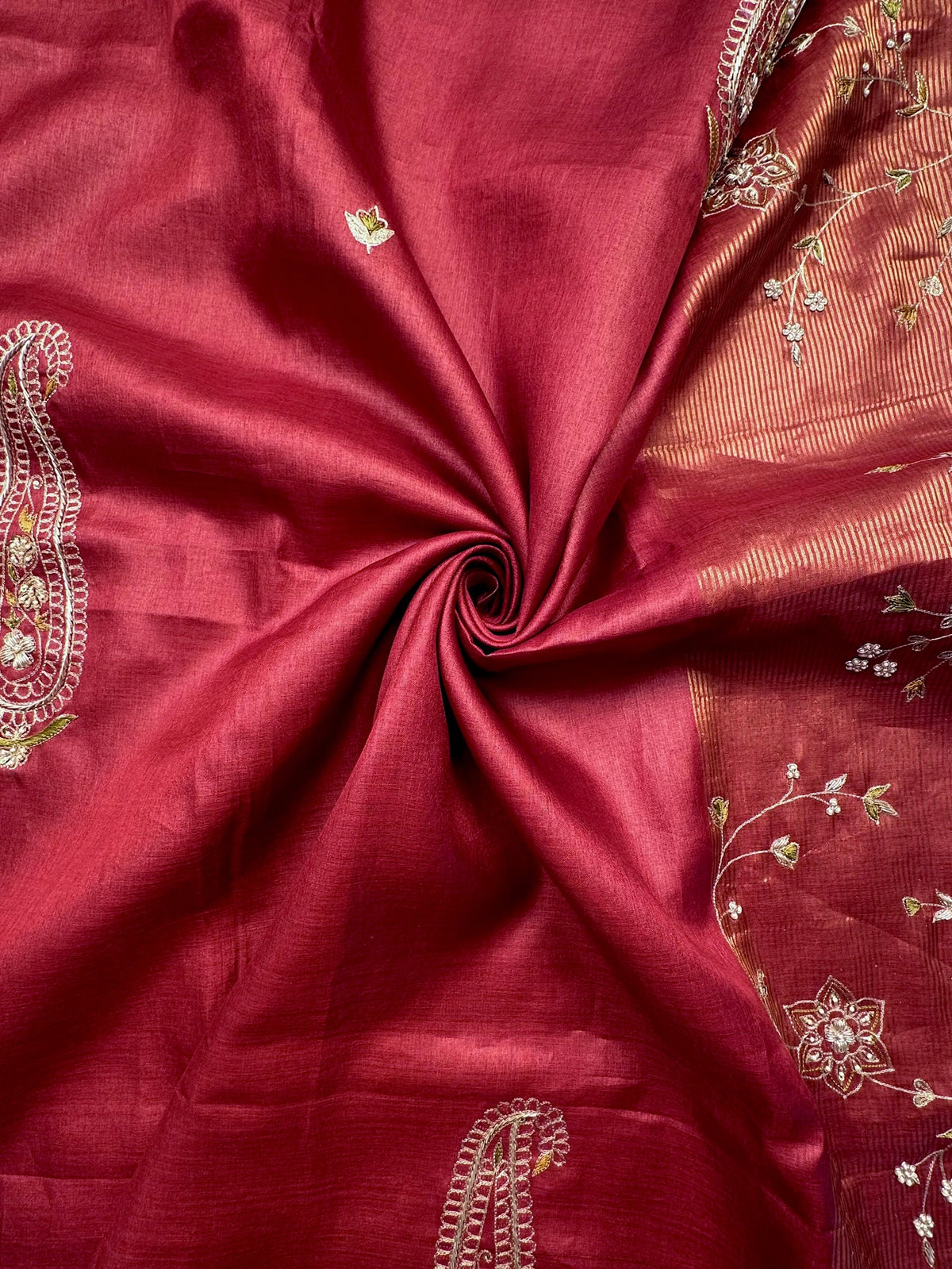 Maroon Hand Work Pure Tussar Silk Saree