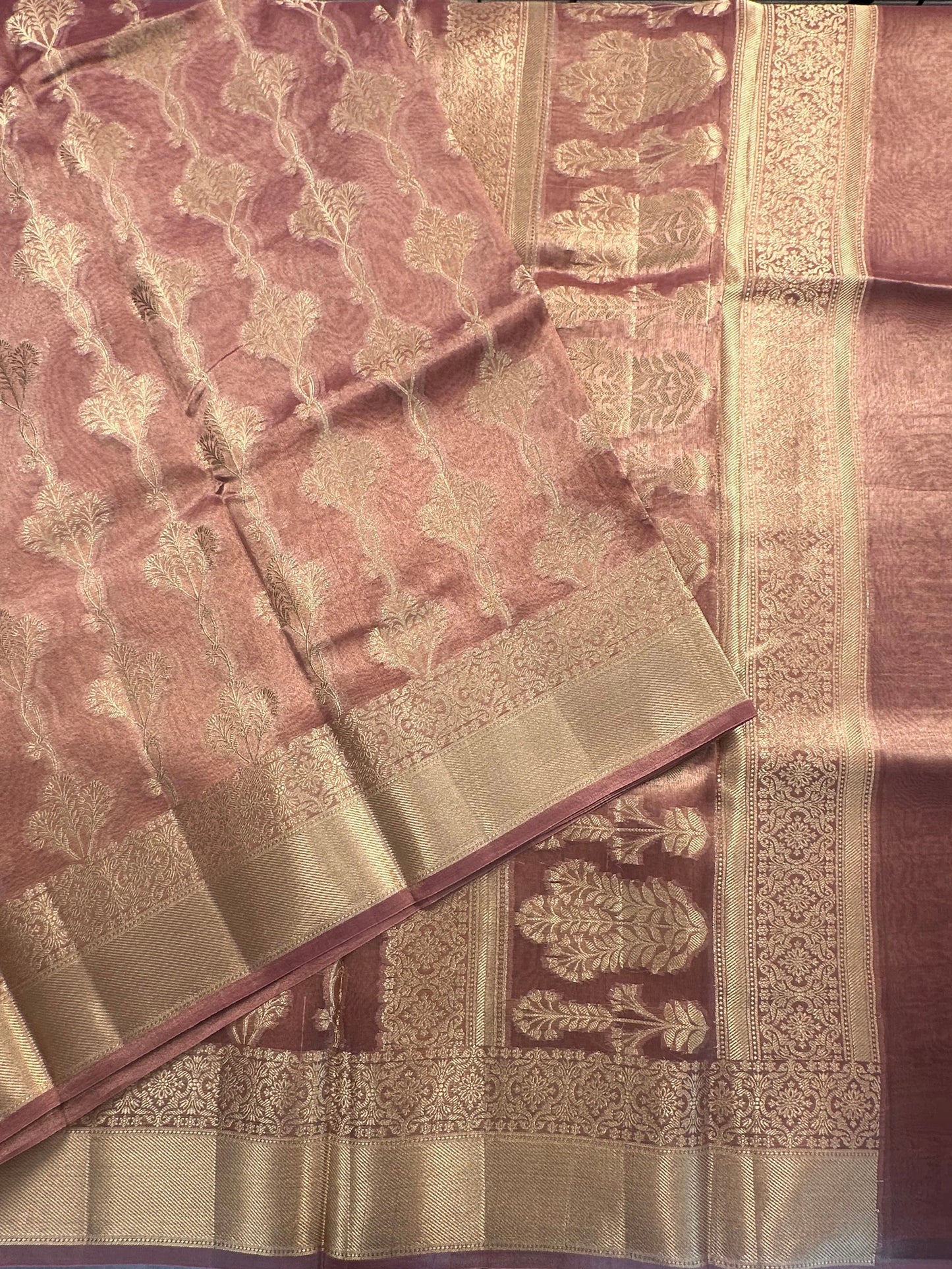 Dusky Pink Tissue Silk Saree