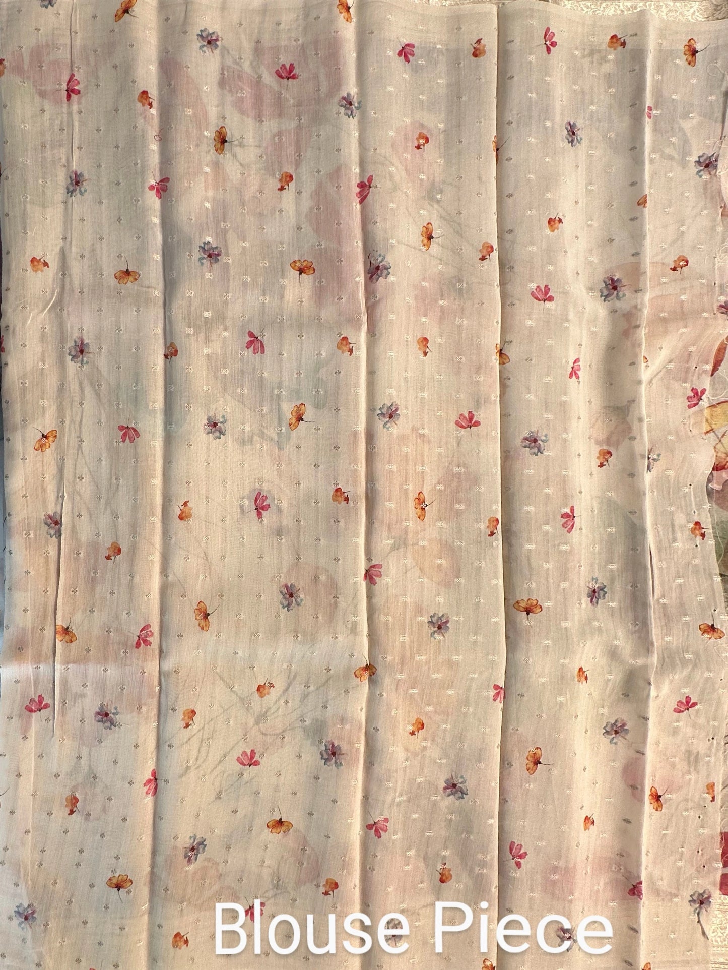 Off White - Multi Floral Print Organza Saree