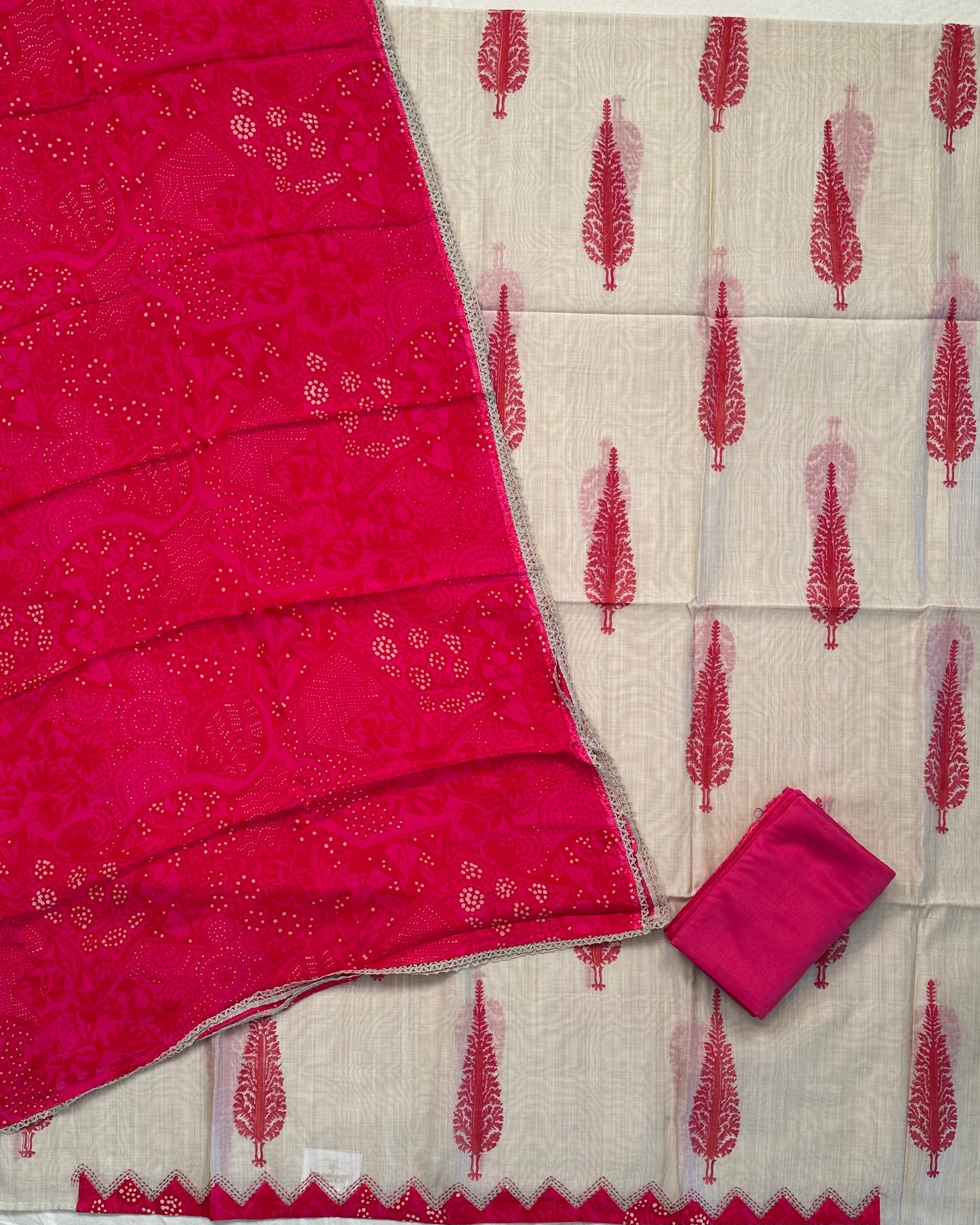 Beige-Rani Block Printed Fancy Cotton Suit