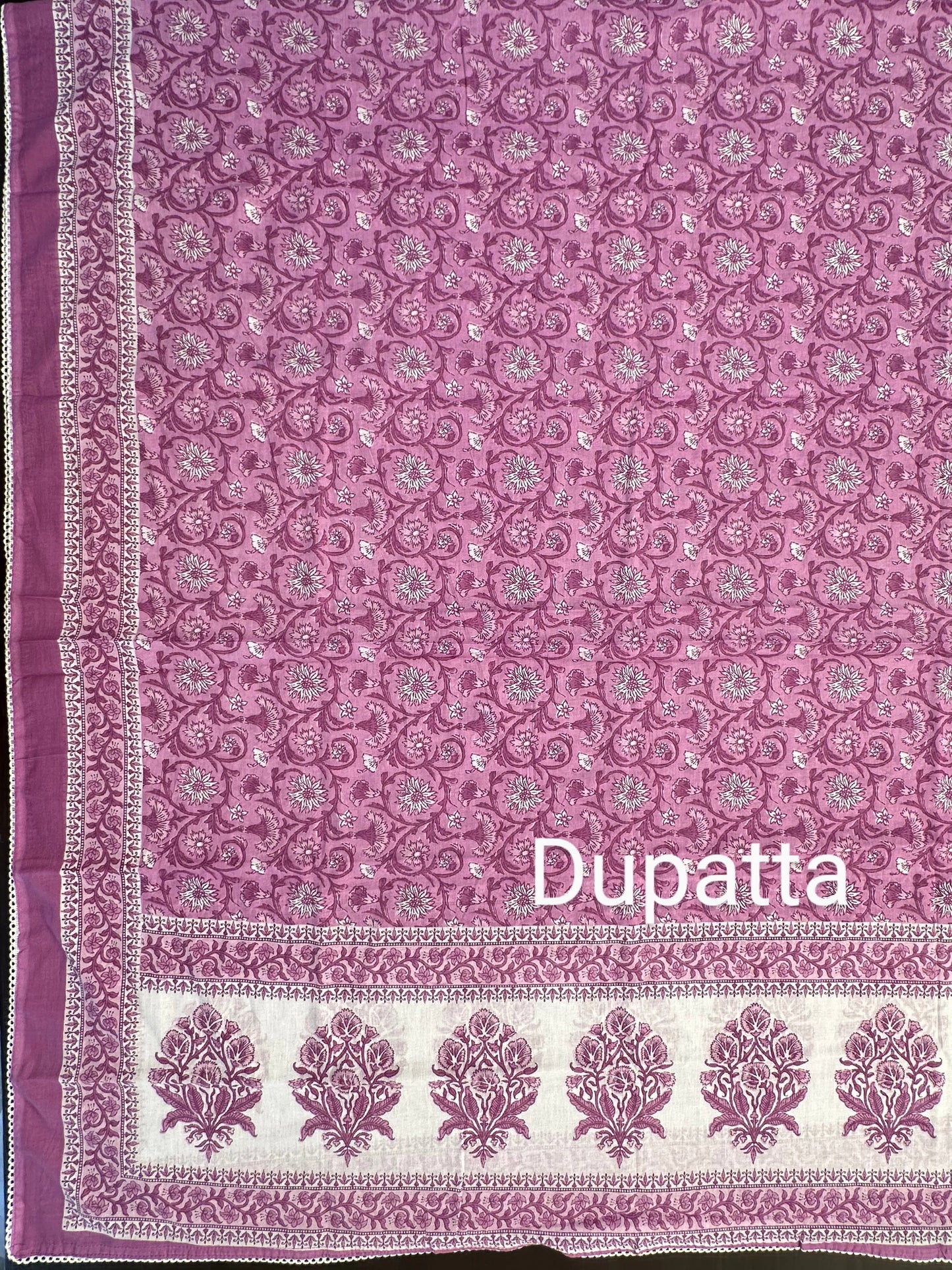Off White-Purple Angrakha Printed Cotton 3-Piece Suit