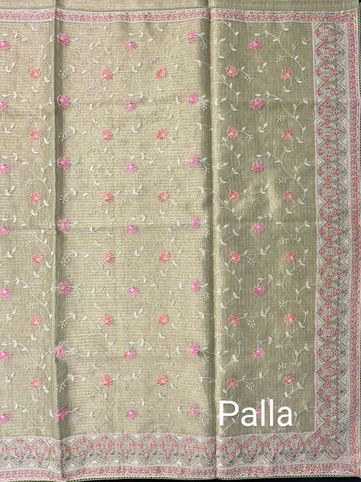 Parrot Green Fancy Tissue Saree