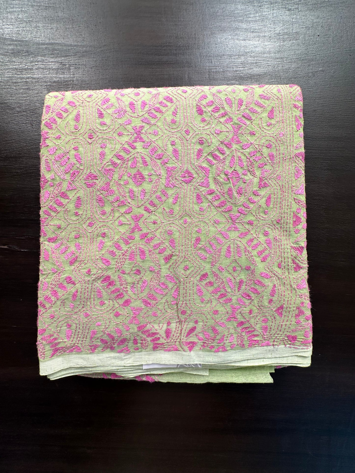 Pista Green Cotton Saree With Kaantha Embroidery