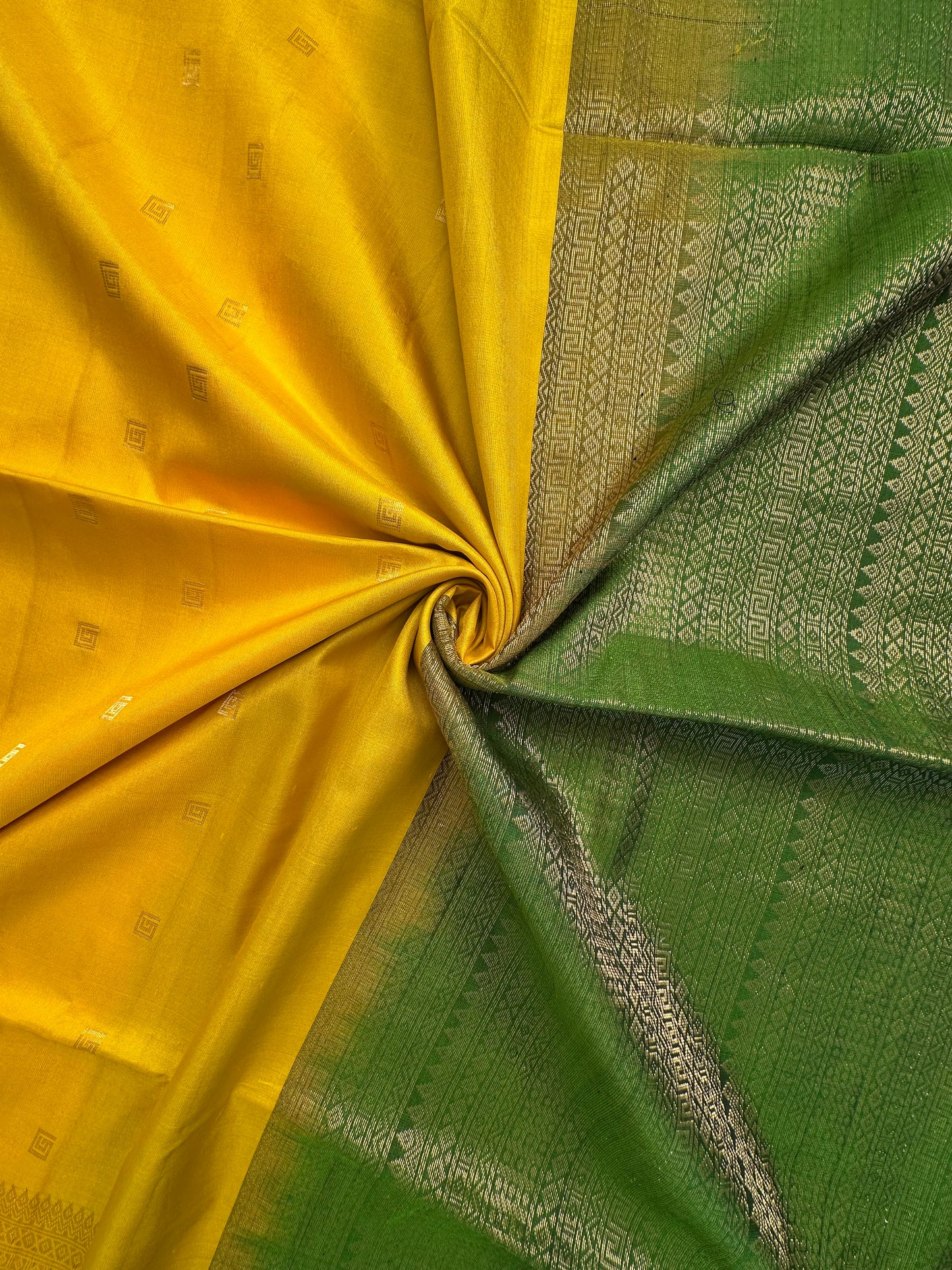 Yellow-Green Handloom Pure Soft Silk Saree