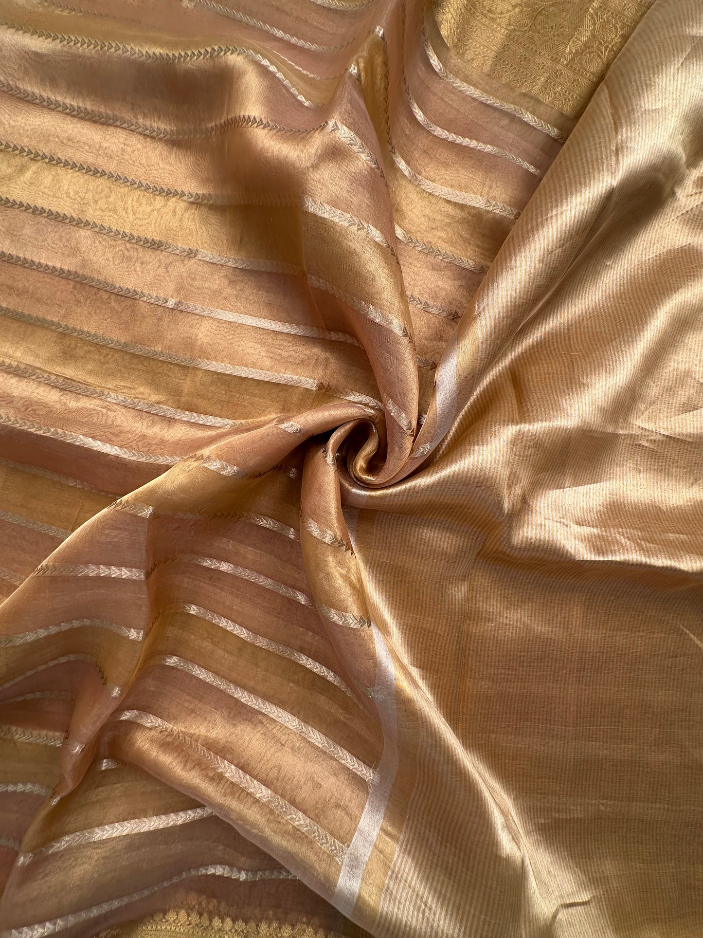 Peach-Golden Banarasi Pure Tissue Saree