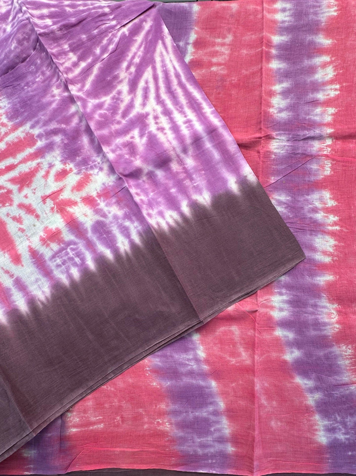 Purple-Coral Pink Batik Pure Cotton Saree
