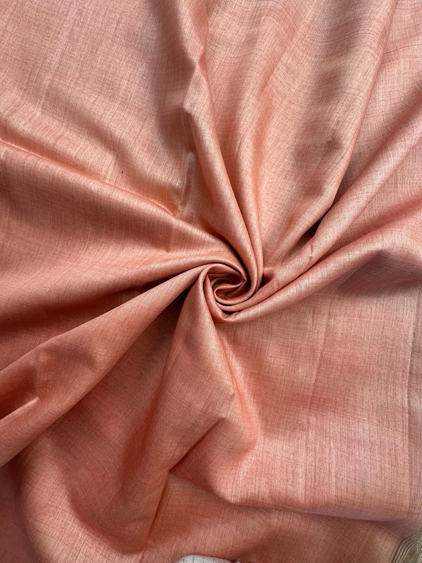 Peach Hand Print Muga Silk Saree