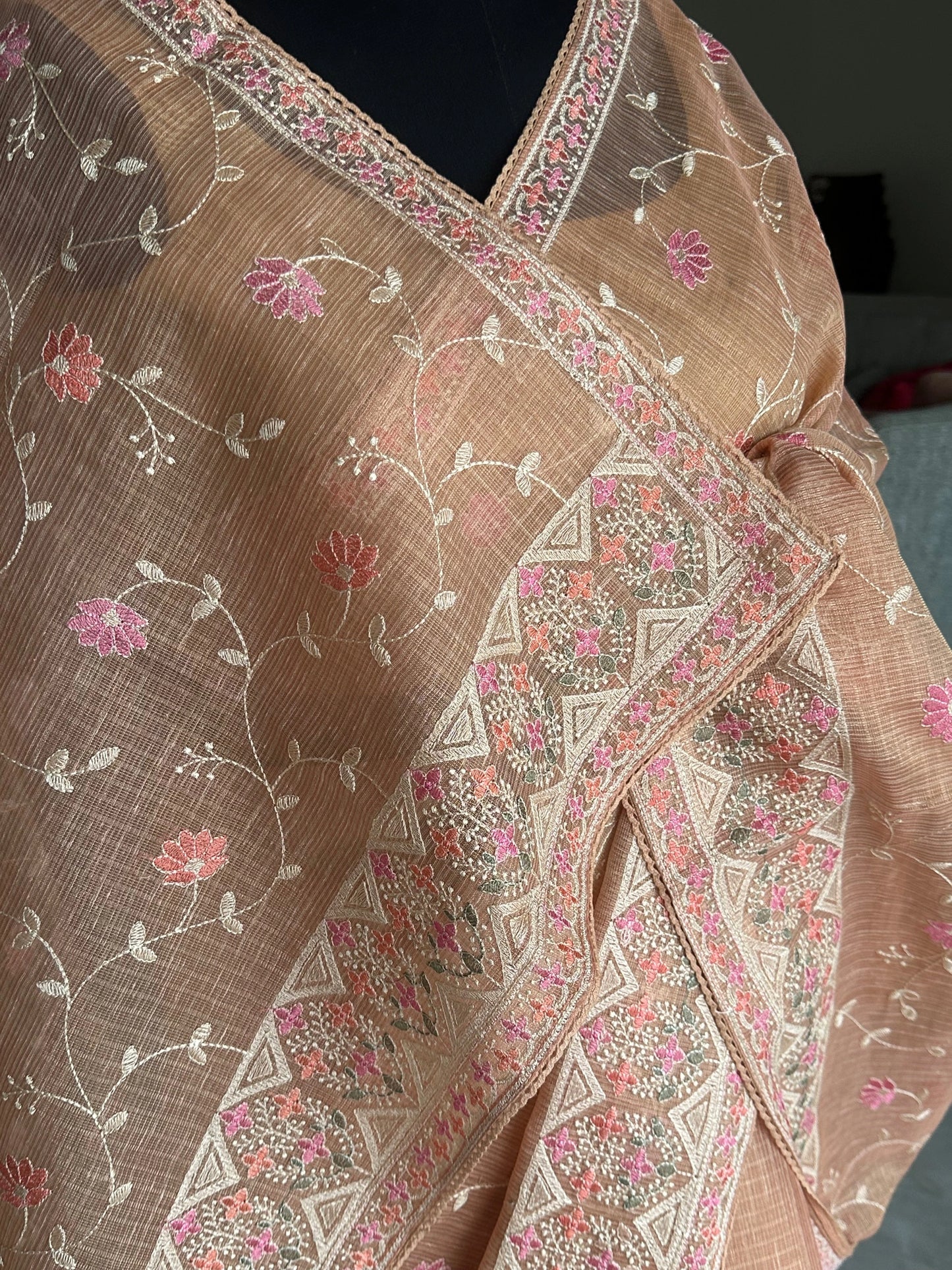 Peach Fancy Tissue Saree