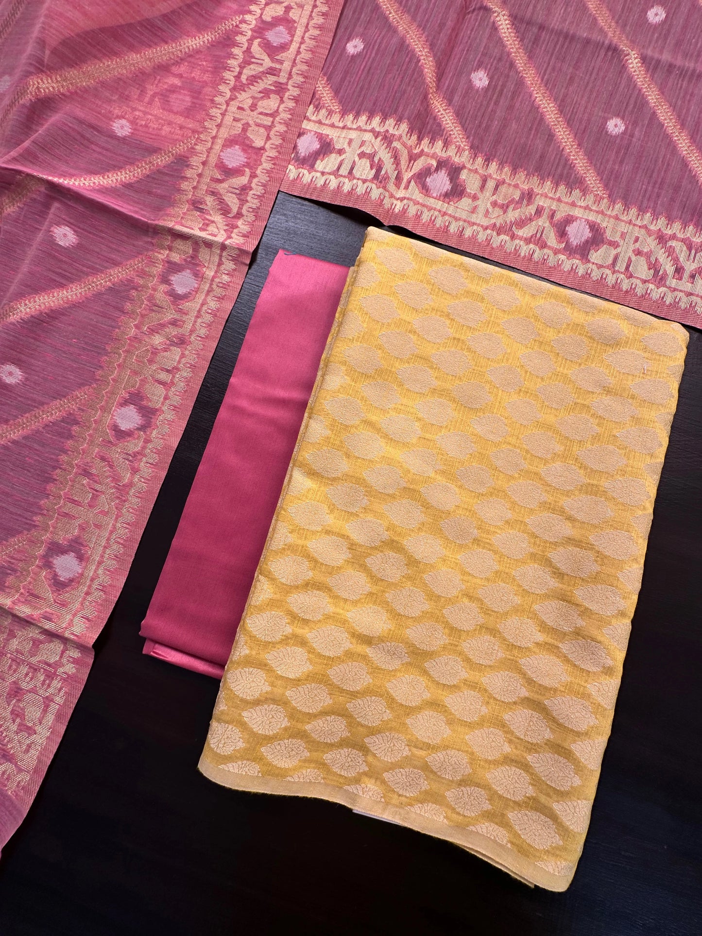 Yellow Jacquard Handloom Suit