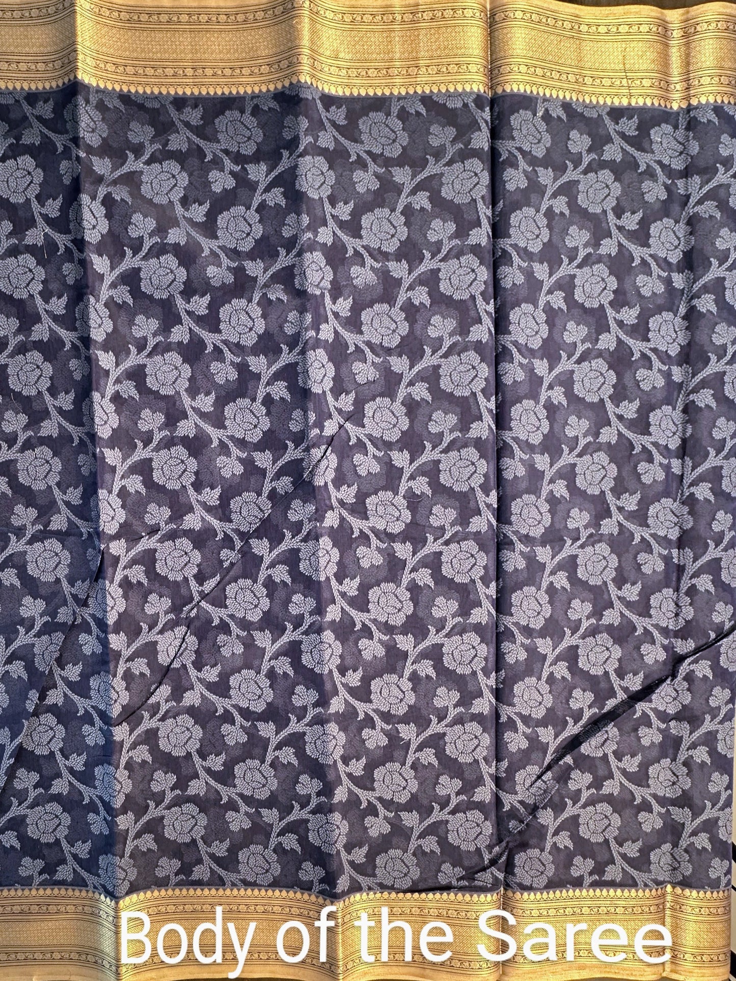 Indigo Floral Emboss Chanderi Saree
