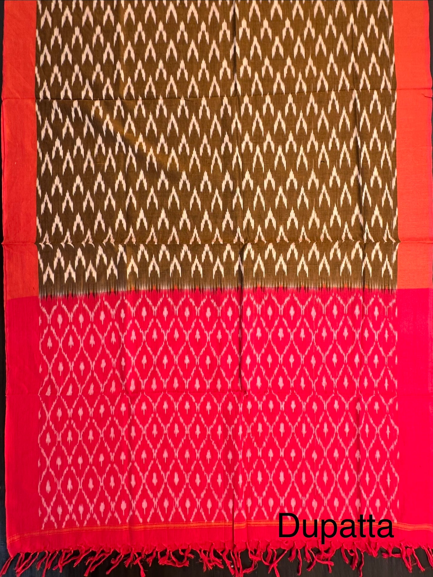 Red Ikkat Handloom Cotton Unstitched 3-Piece Suit
