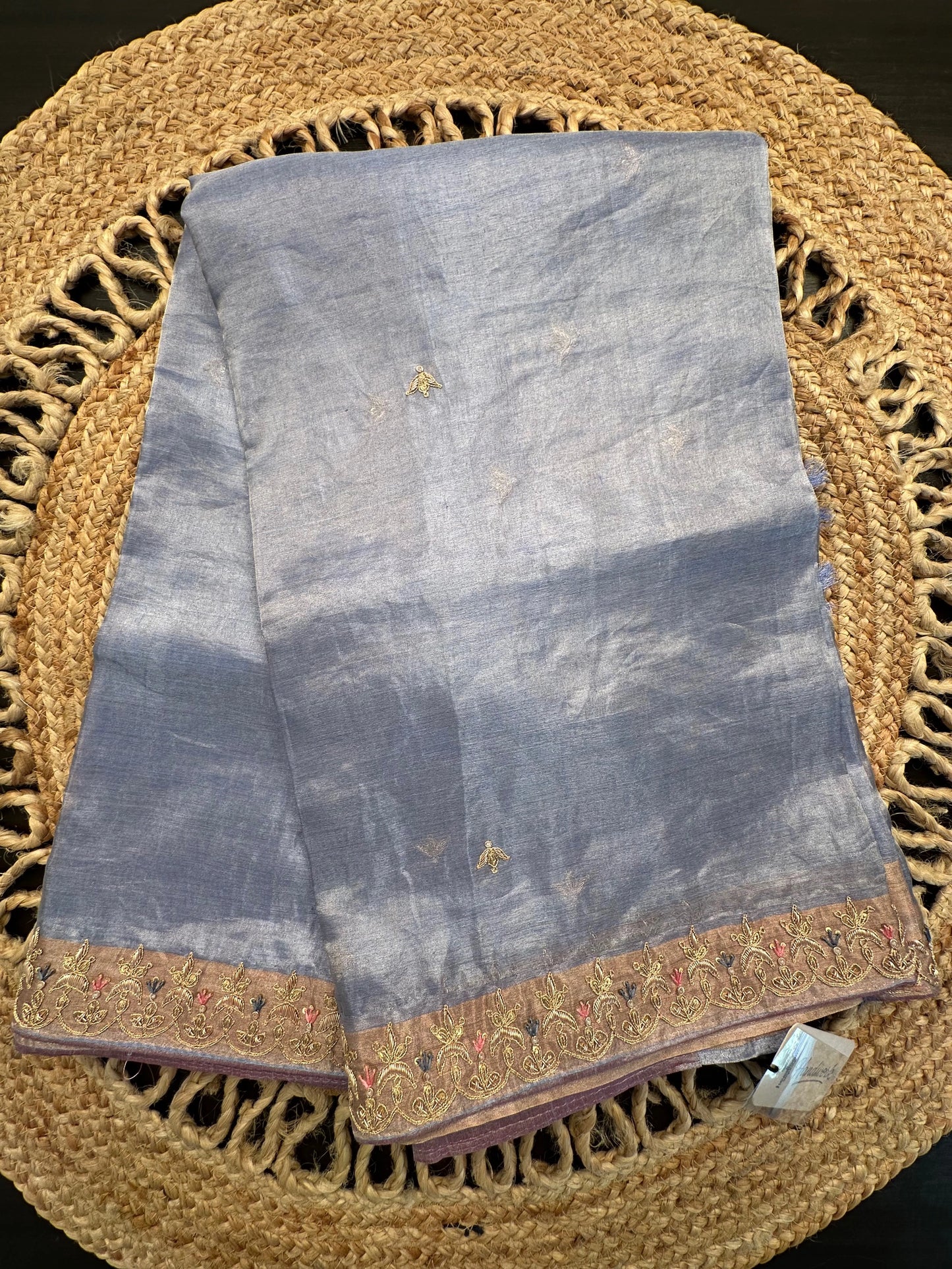 Blue Tissue Silk Saree With Zardozi Work