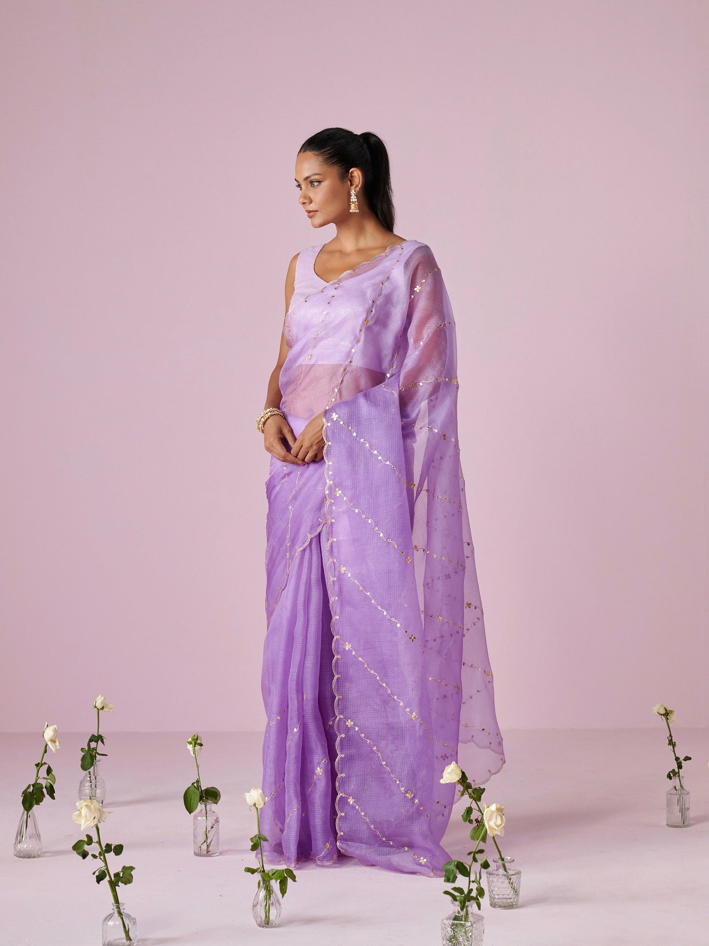 Kota Doria Pure Silk Saree With Gota Patti Work