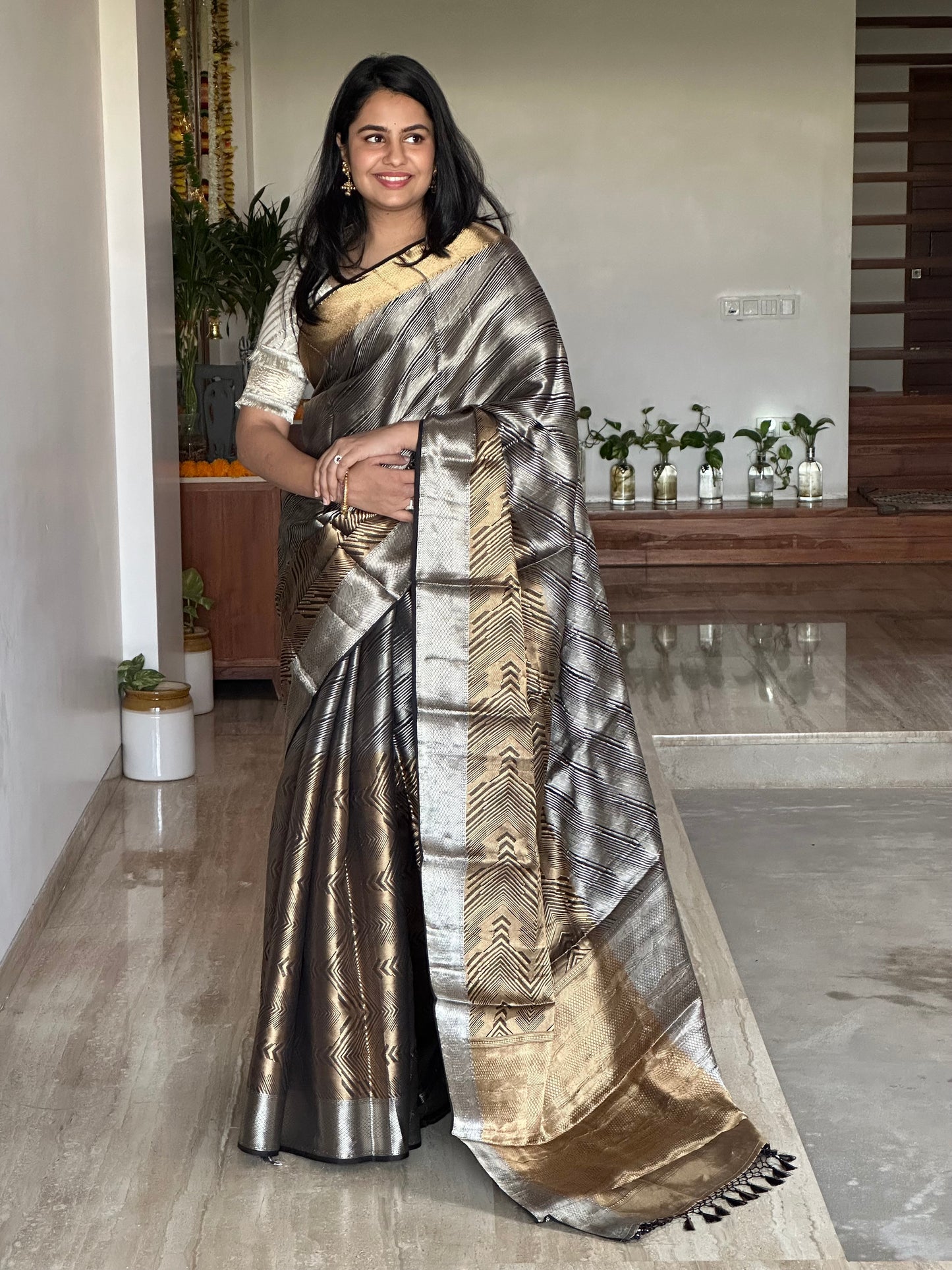 Black Pure Tissue Silk Saree