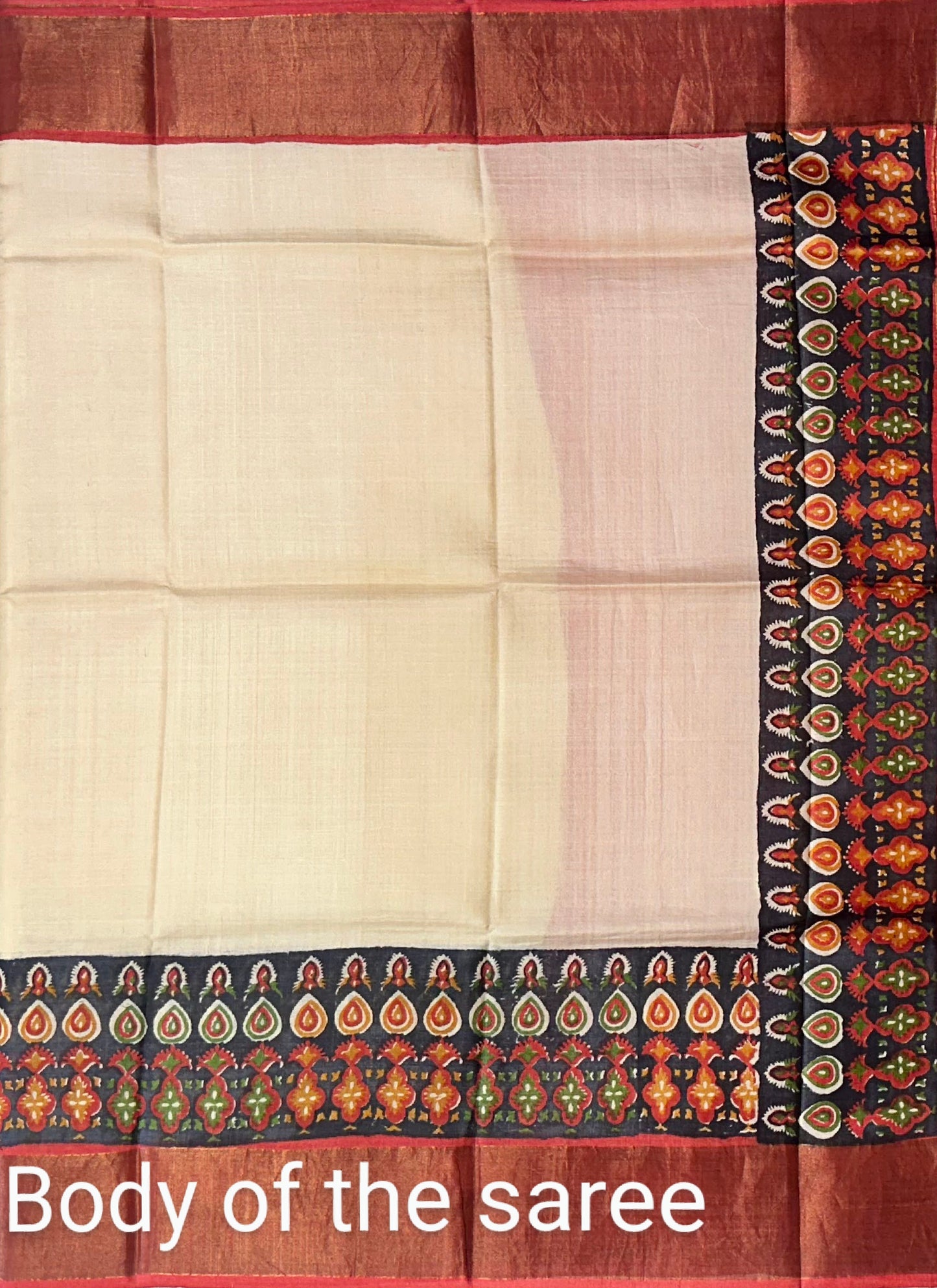 Cream Shantiniketan Print Tussar Silk Saree