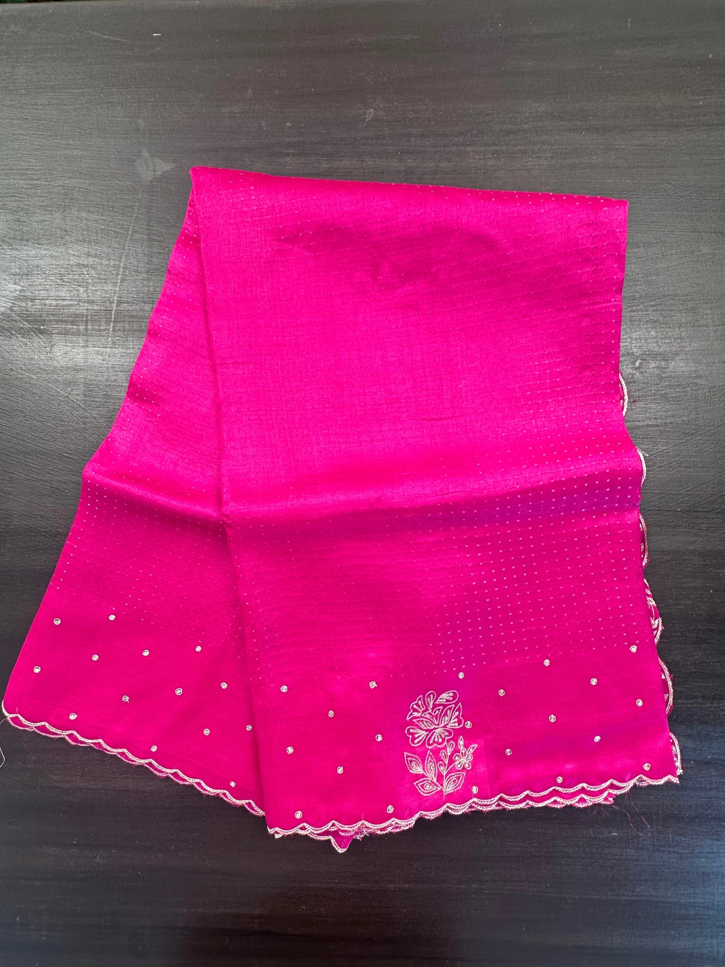 Rani Aari Work Pure Tussar Silk Saree