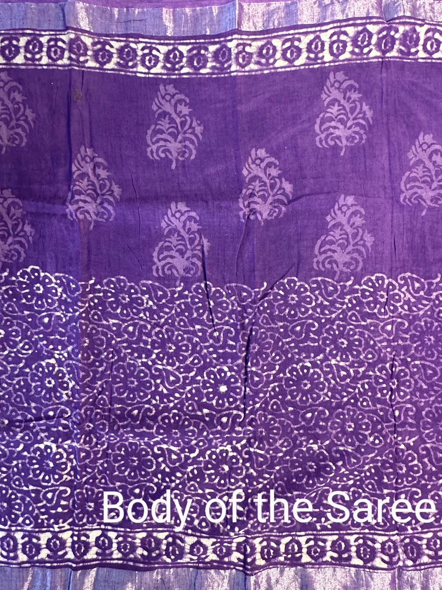 Purple Hand Block Printed Linen Saree