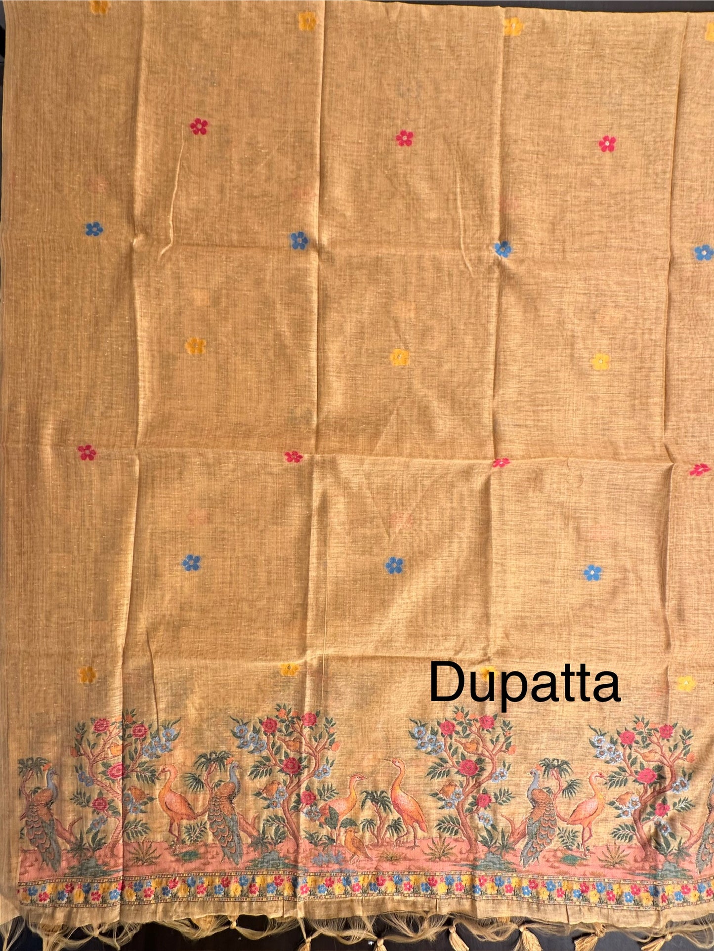 Mustard Jamdani Cotton 3-Piece Suit