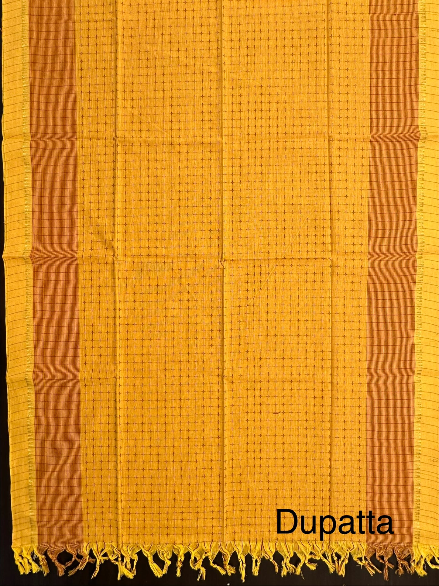 Mustard Handloom Emboss Cotton 3-Piece Suit
