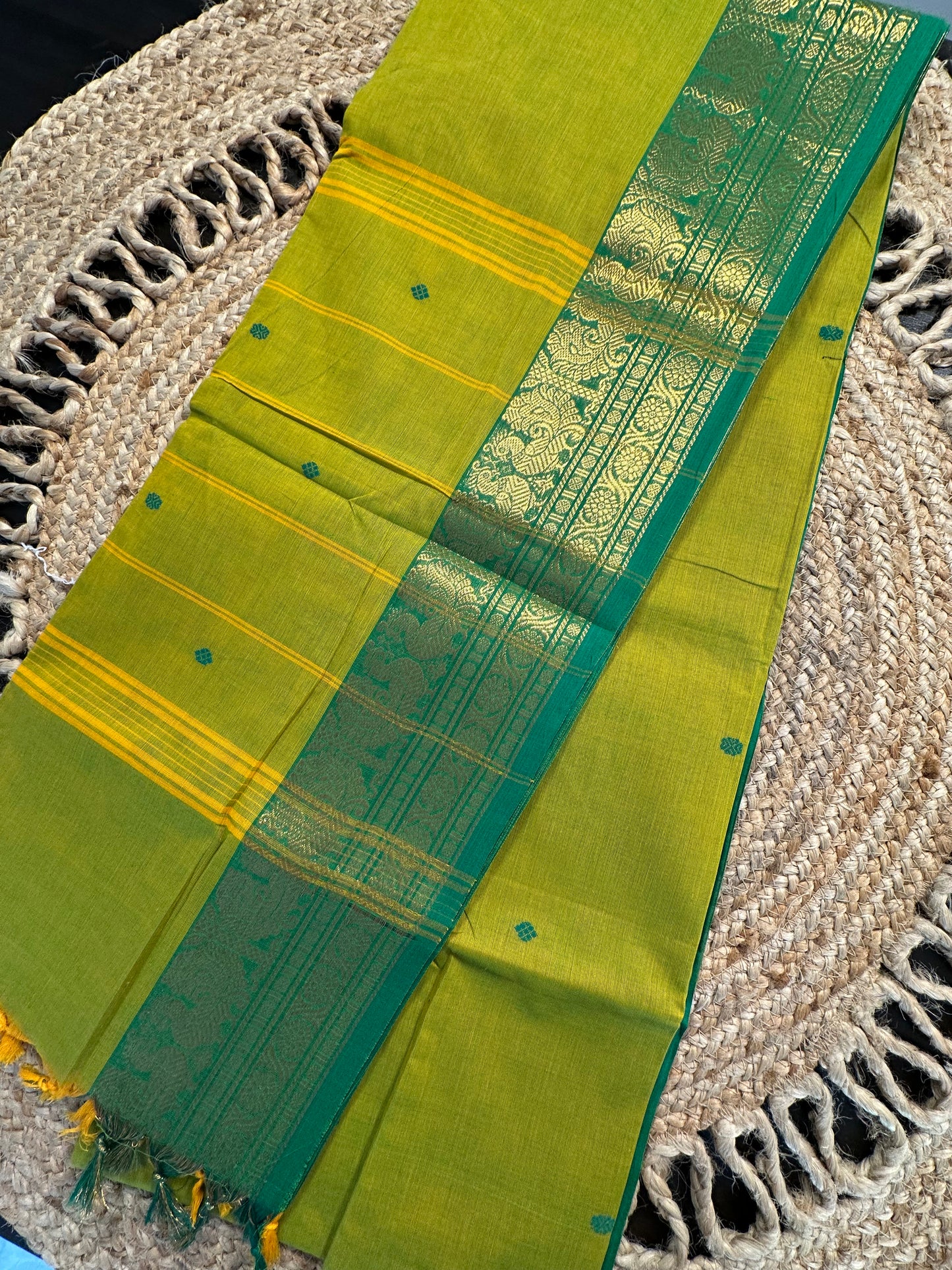 Parrot Green Naryapet Cotton Saree