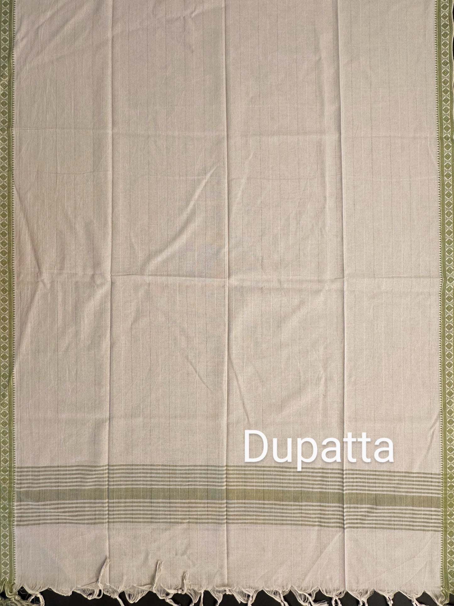 Beige- Mehendi Green Mangalgiri Cotton Unstitched 3-Piece Suit