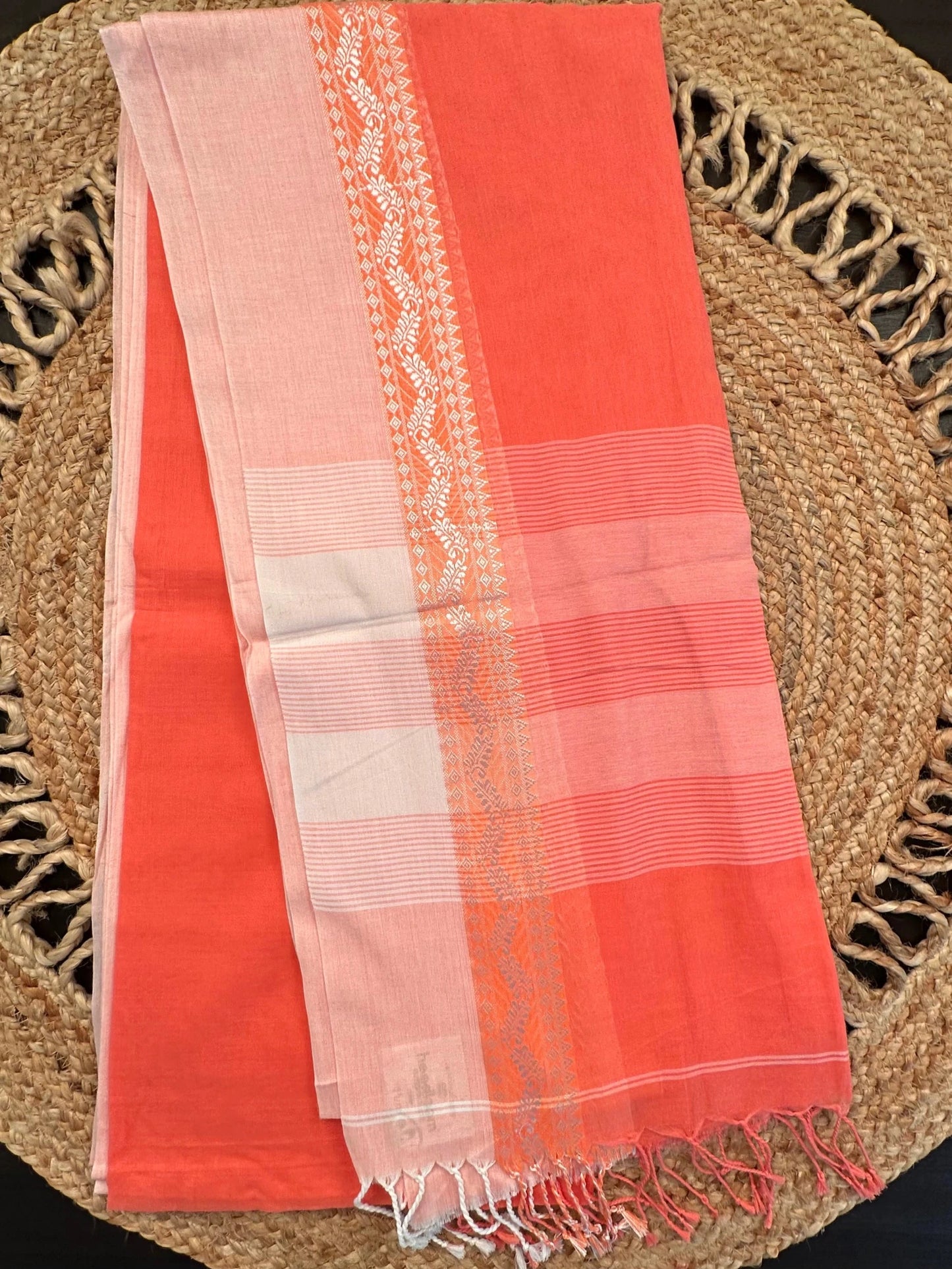 Peach Piku Bengal Cotton Saree