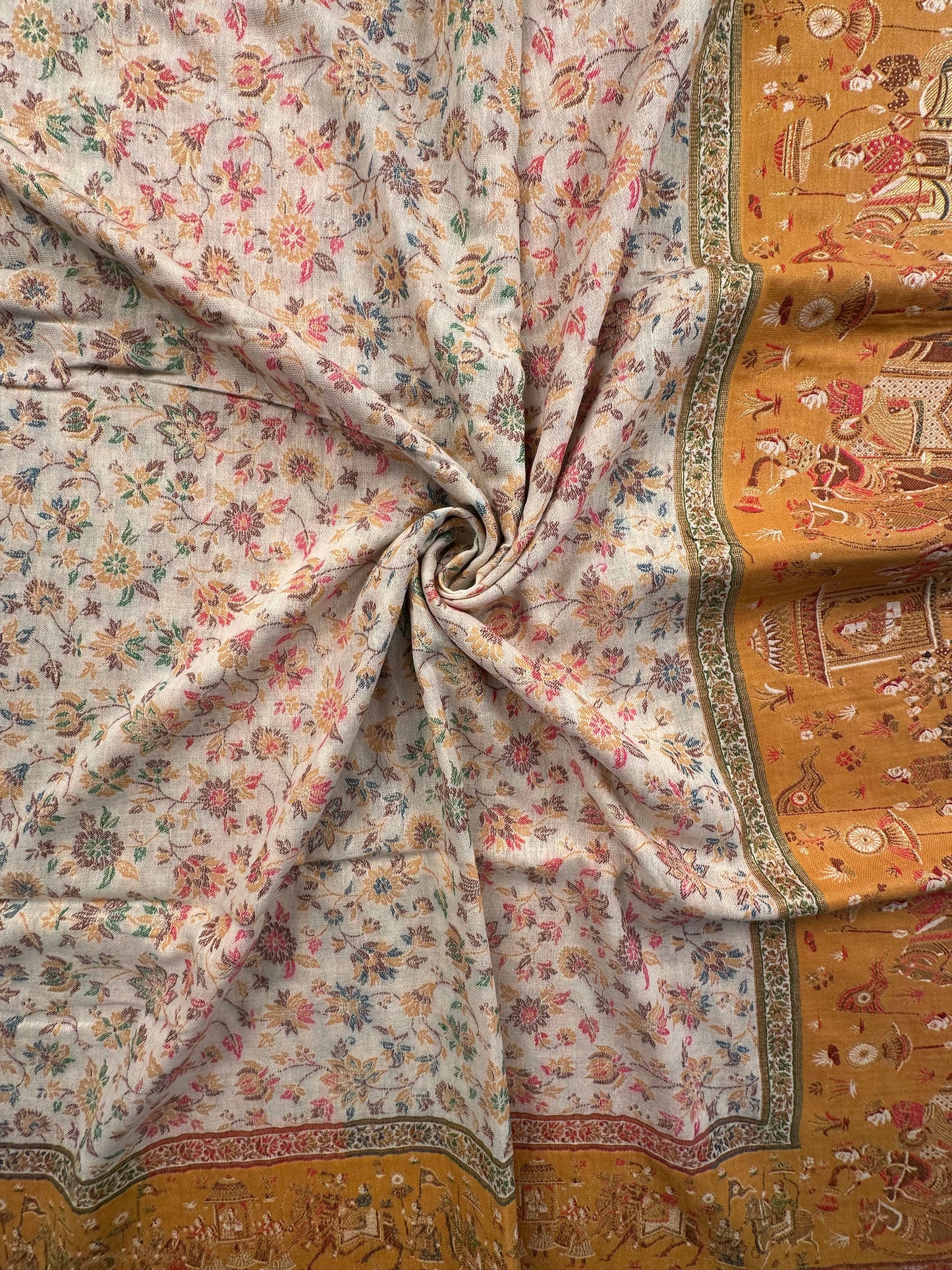 Cream-Mustard Woolen Shawl