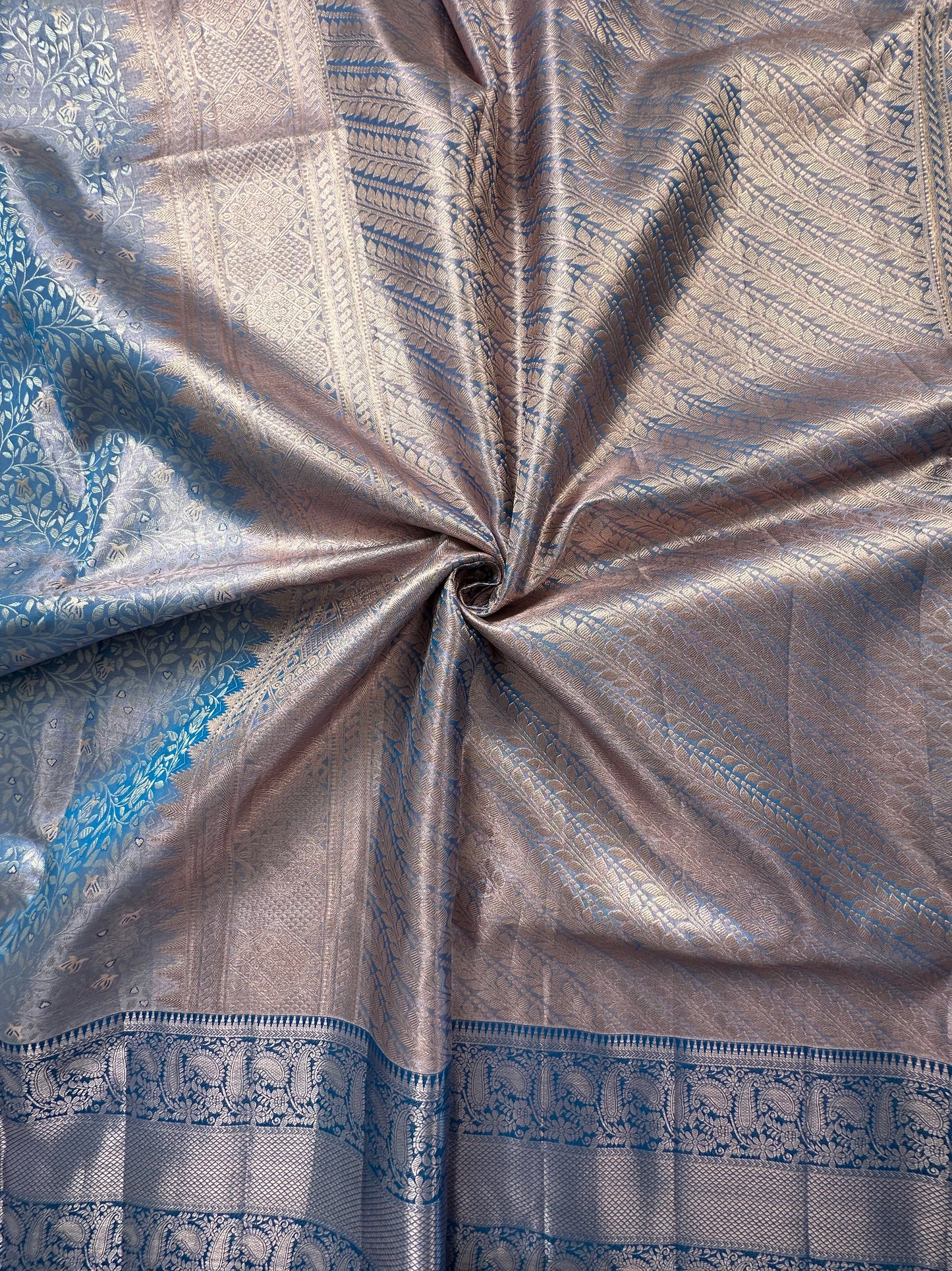 Blue Handloom Jamawar Pure Tissue Silk Saree