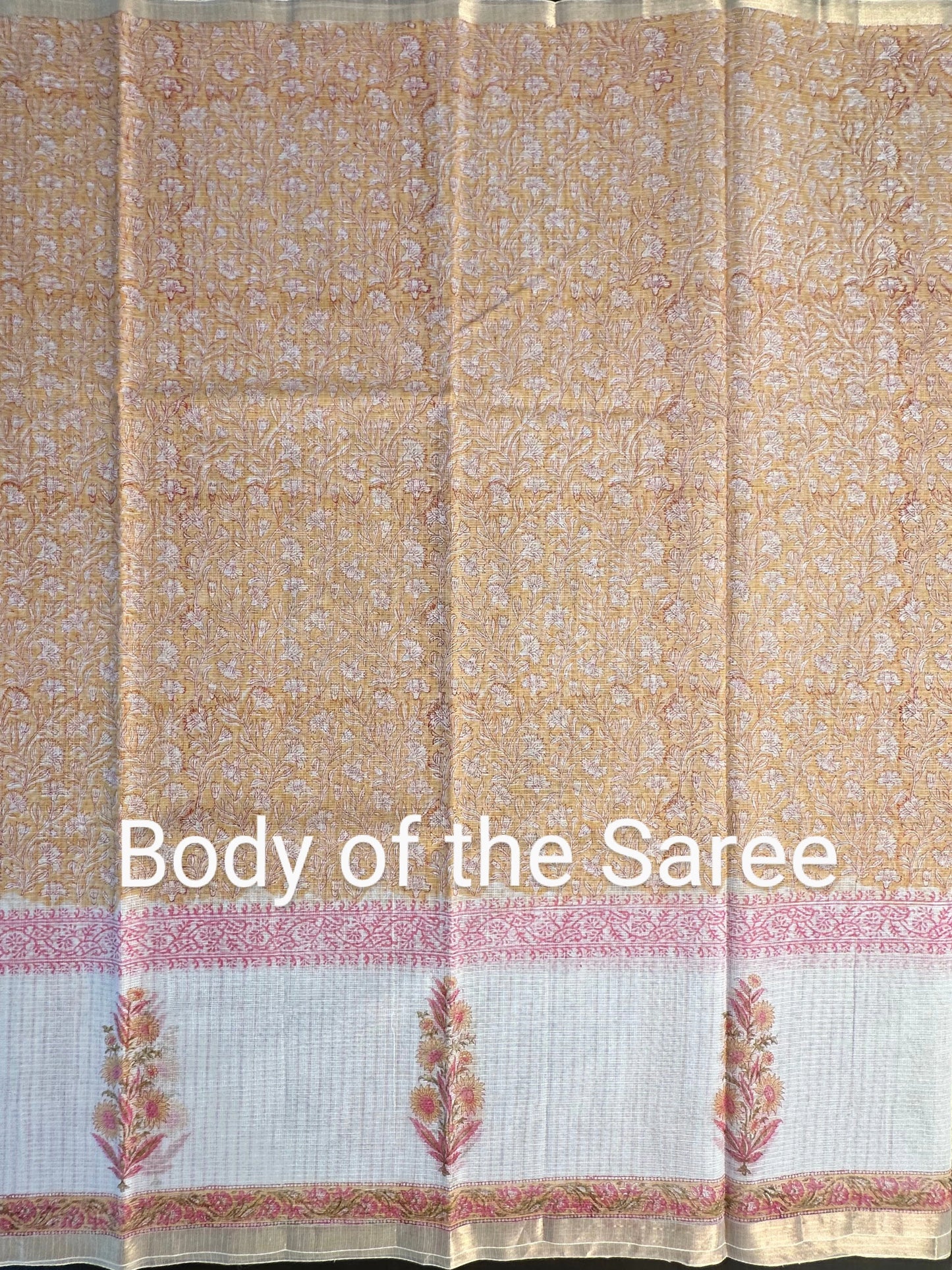 Off White Block Printed Kota Doria Cotton Saree