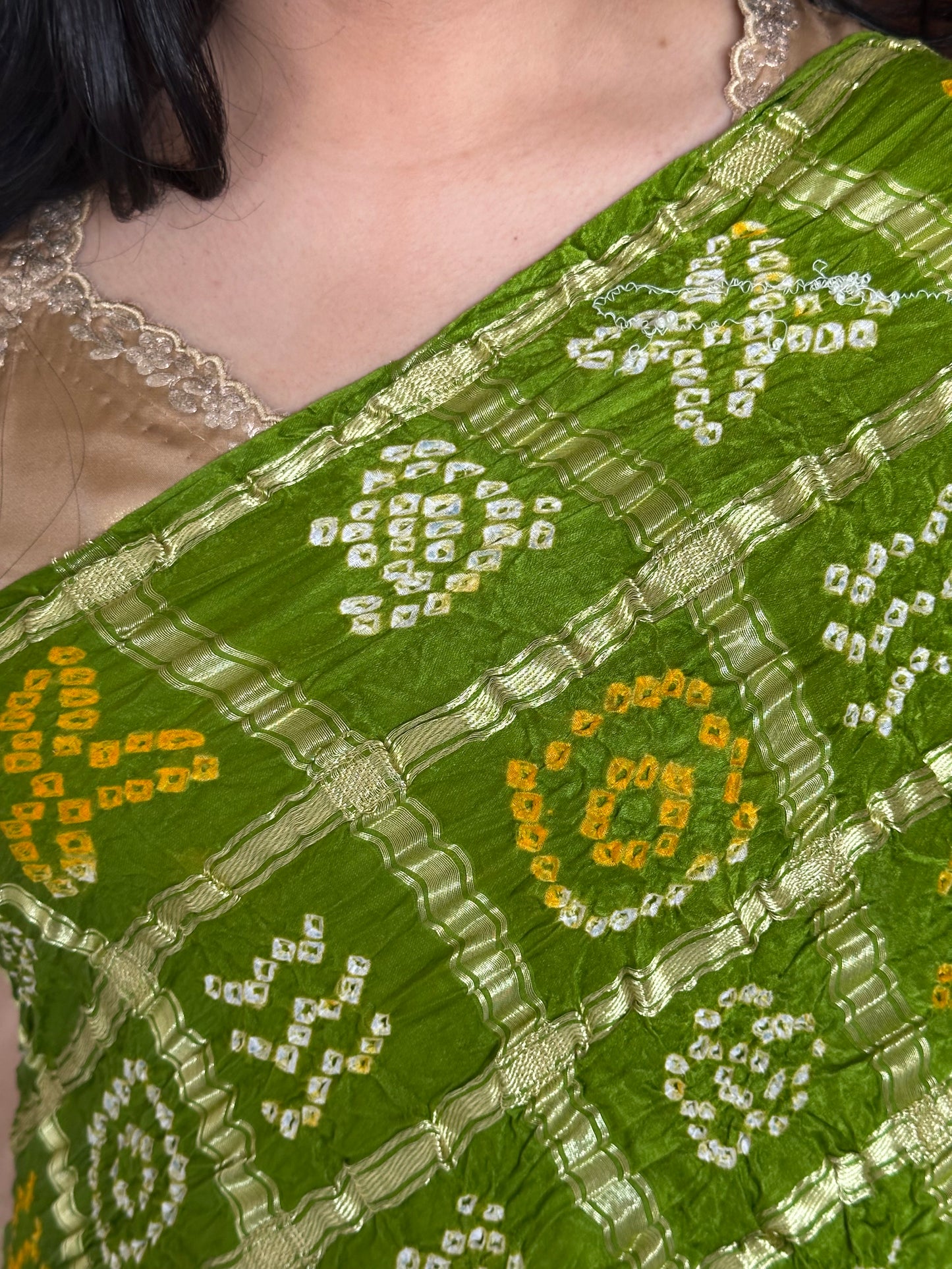 Mehendi Green Gharchola Bandhej Gajji Silk Saree
