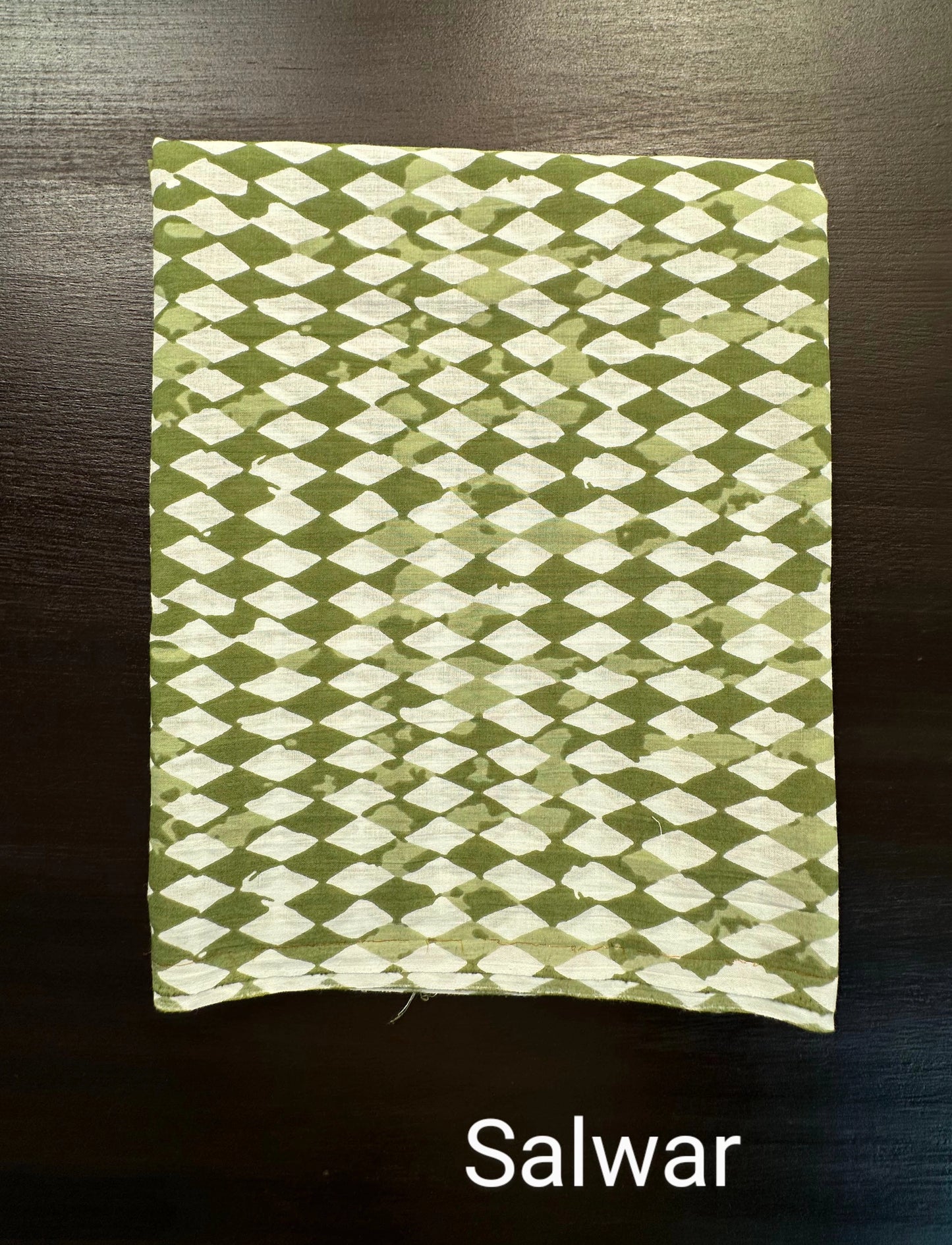 Off White-Green Printed Cotton 3-Piece Suit With Hand-Painted Dupatta