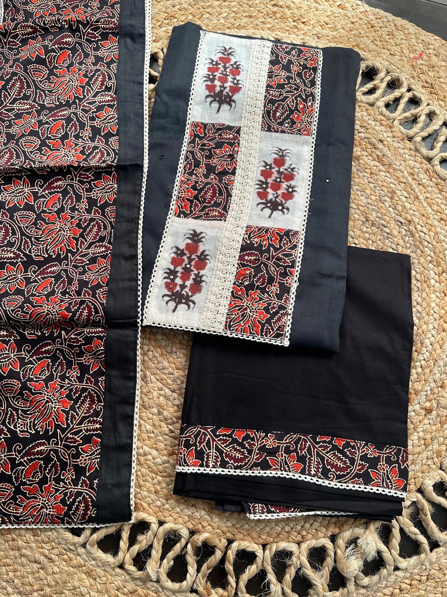 Black Unstitched 3-Piece Cotton Suit