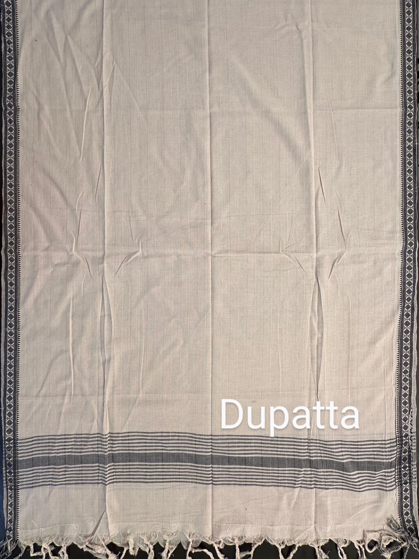 Beige - Black Mangalgiri Cotton Unstitched 3-Piece Suit