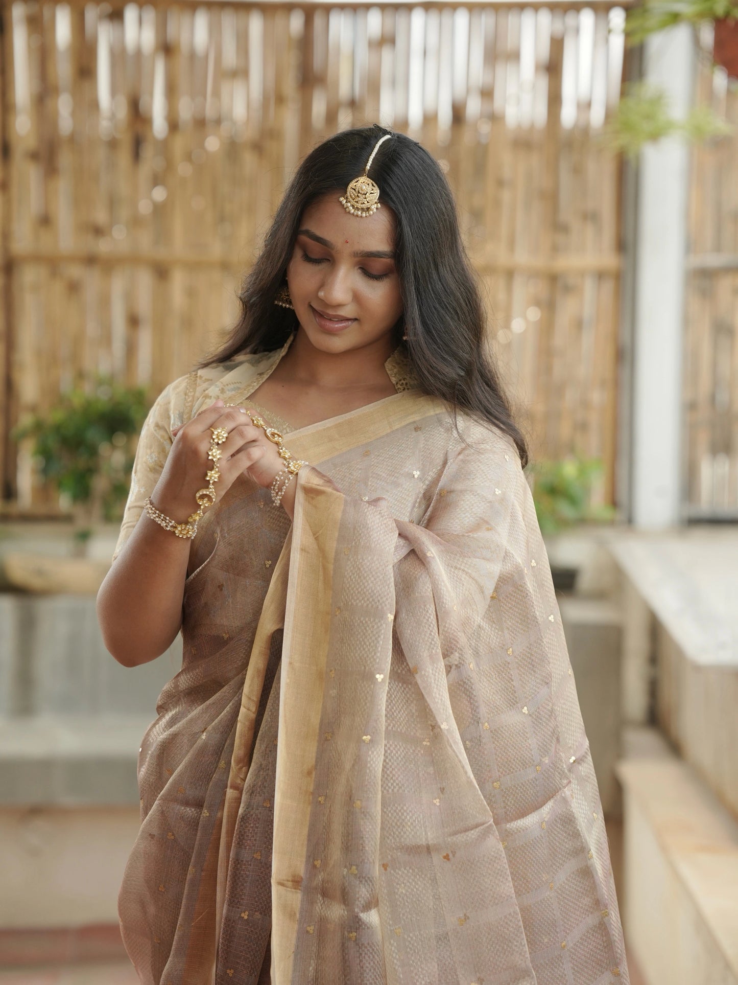 Mauve Emboss Pure Tissue Silk Saree