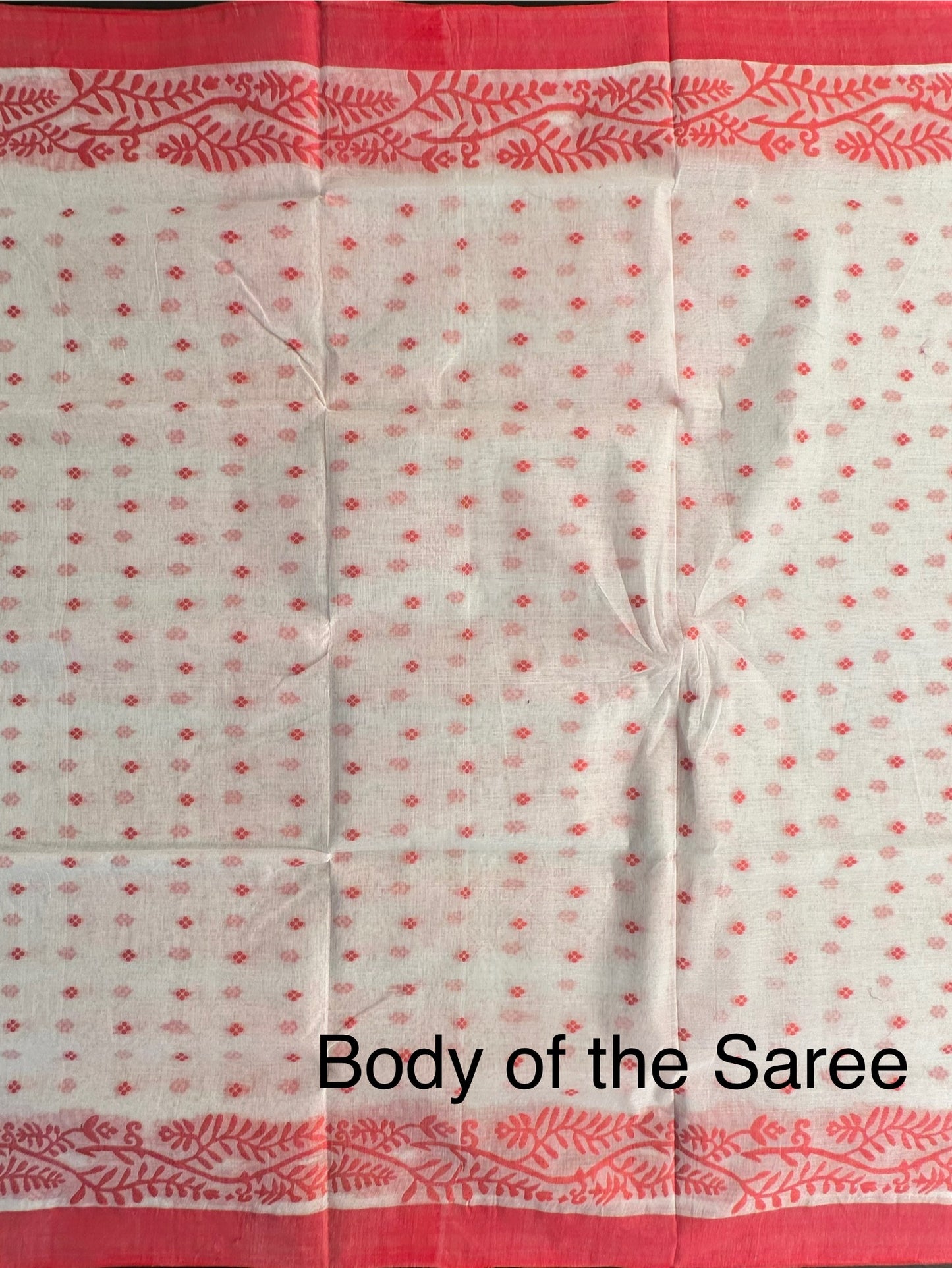 White Red Doodh Aalta Pure Cotton Saree