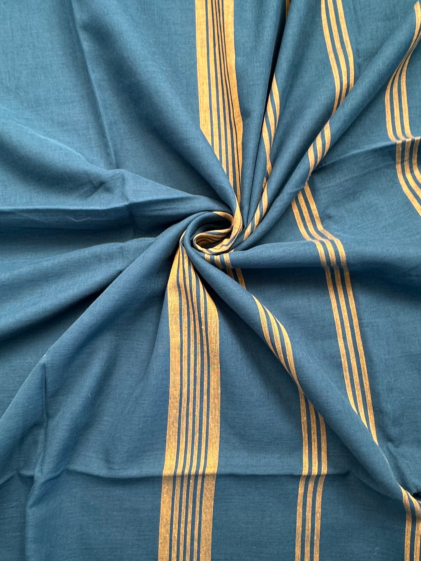 Turquoise Blue-Mustard Piku Bengal Cotton Saree