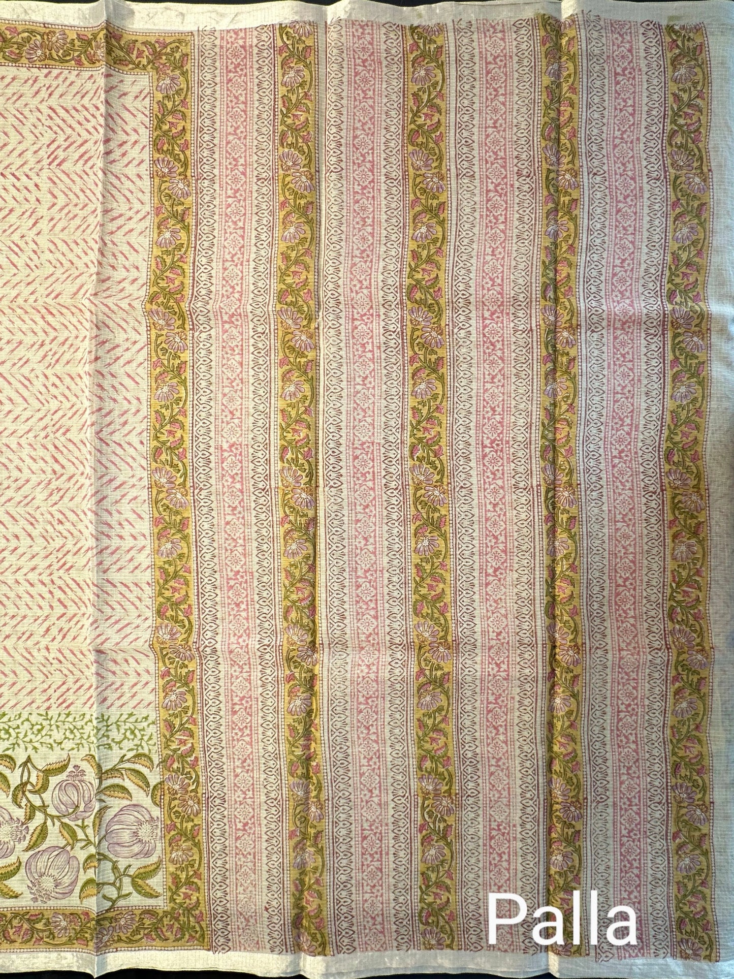 Beige Block Print Kota Doria Cotton Saree