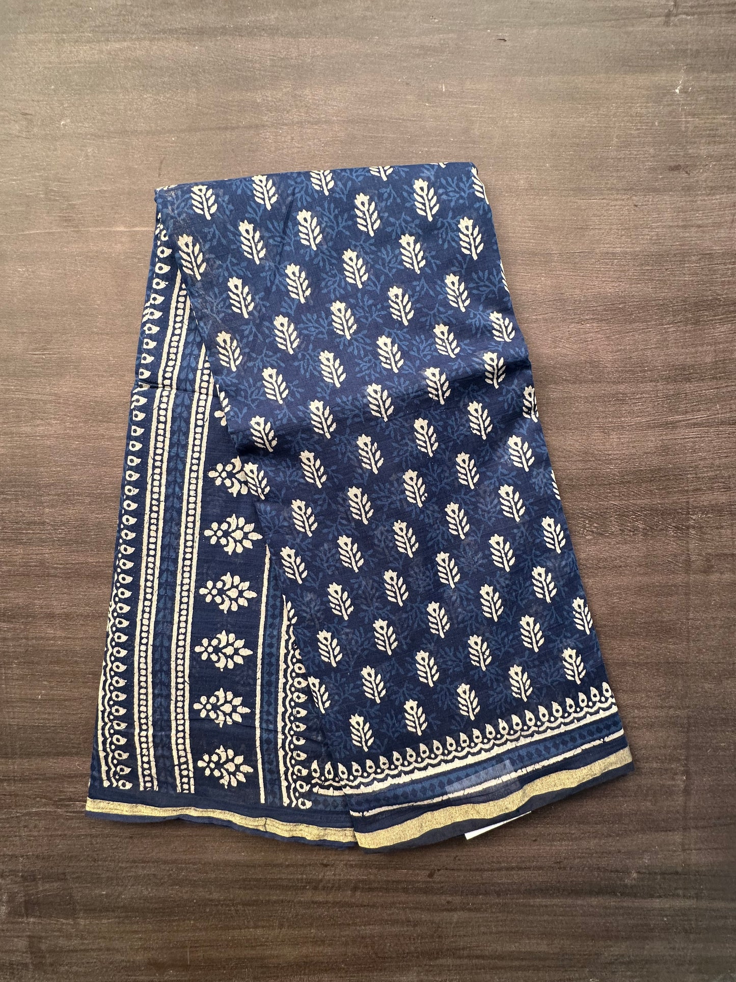 Indigo Blue Printed Cotton Blend Saree