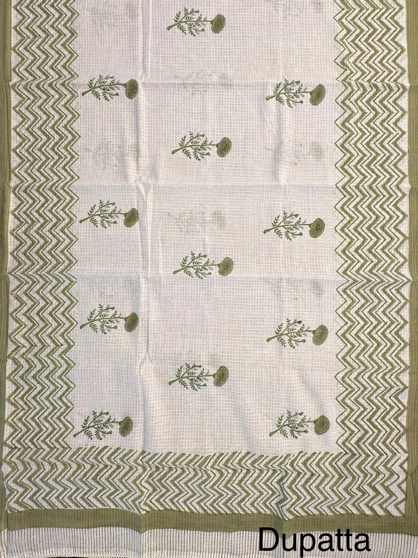 Mehendi Green Jute Cotton 3-piece Unstitched Suit