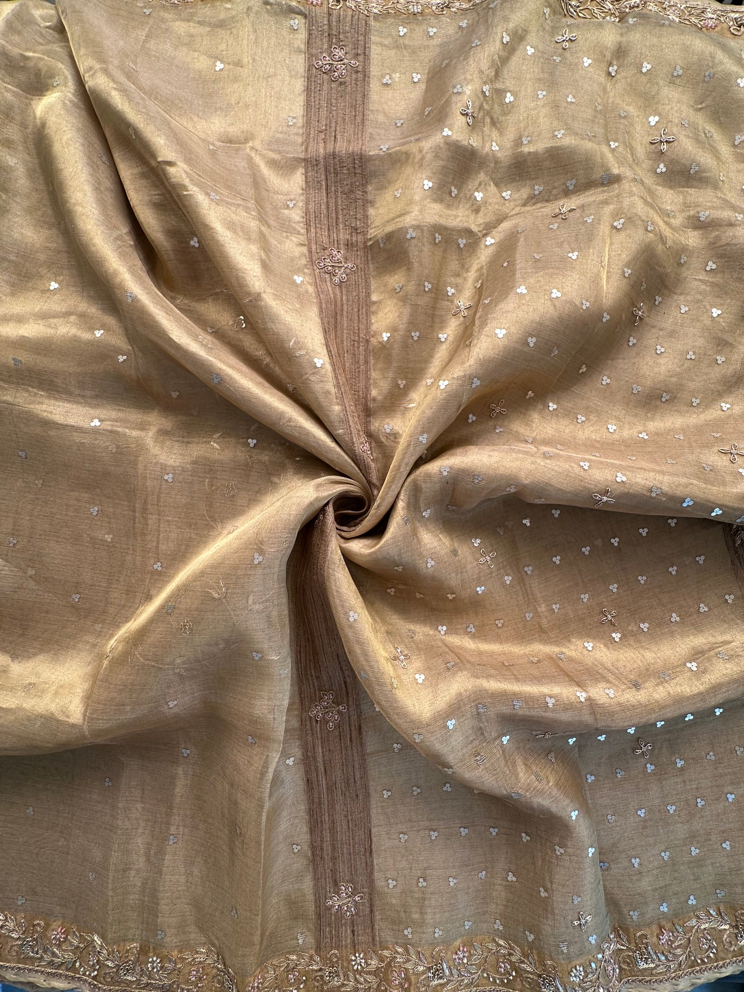 Golden Tissue Silk Saree With Zardozi Work