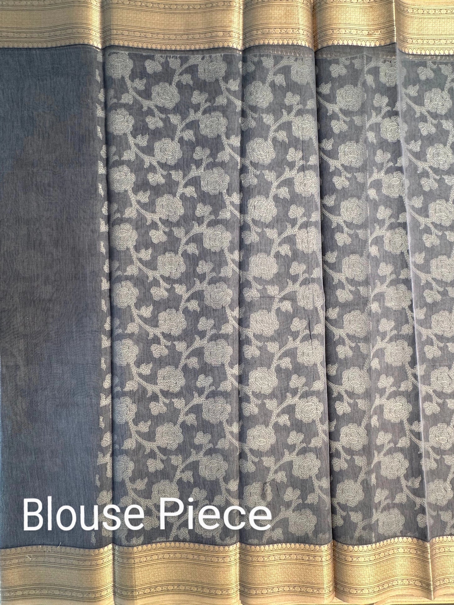 Grey Floral Emboss Chanderi Saree