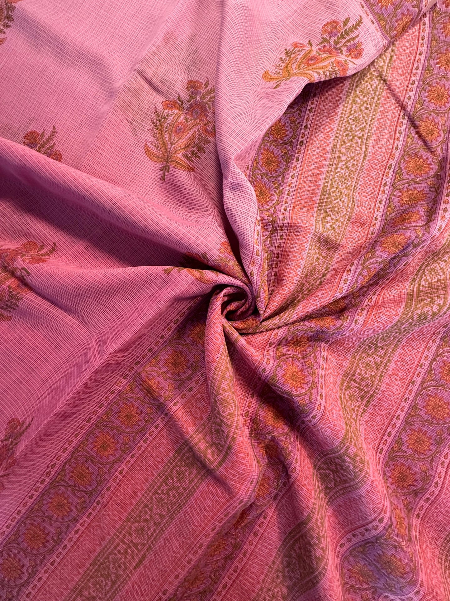 Pink Block Print Kota Doria Cotton Saree