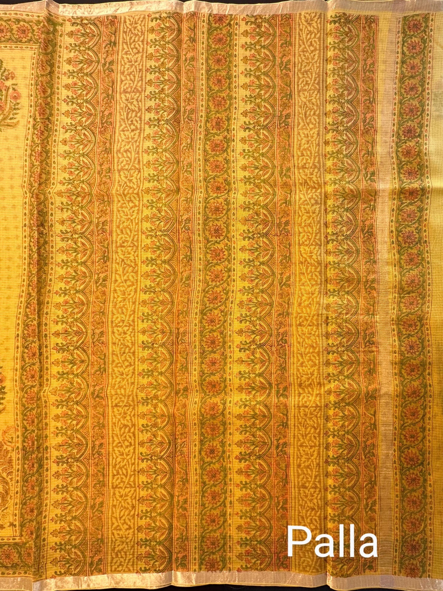 Mustard Block Print Kota Doria Cotton Saree
